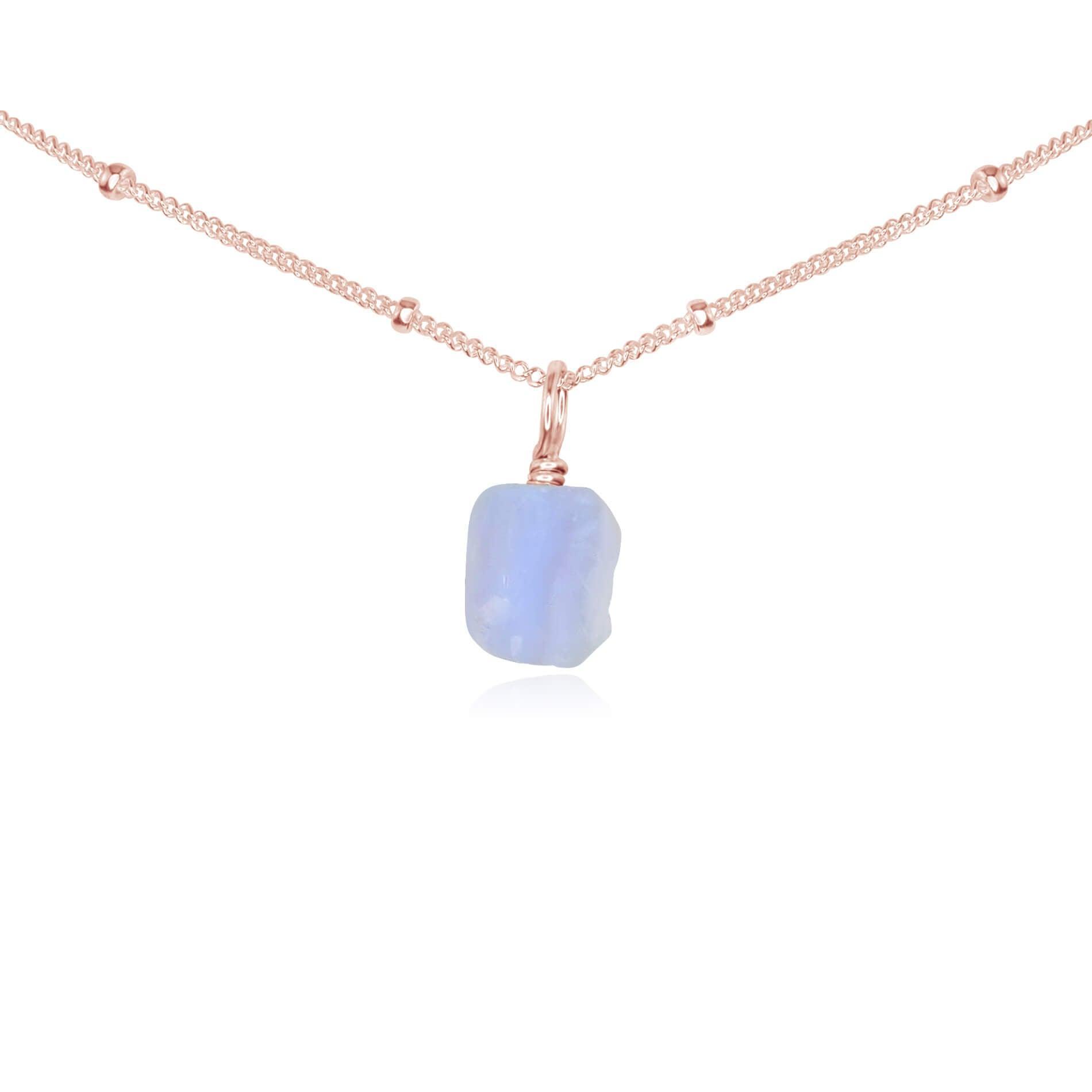 Tiny Rough Blue Lace Agate Gemstone Pendant Choker Necklace - Natural Stone Jewelry for Women, Boho Style Layering Piece - Perfect for Everyday Wear, Gift Giving & Spiritual Healing