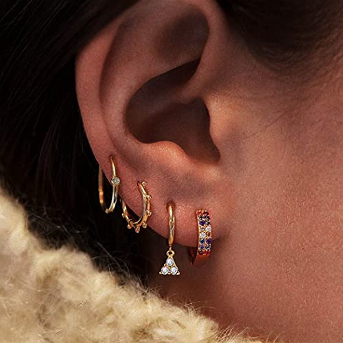 VFlowee Gold Hoop Earrings Set - Vintage Bohemian Crystal Star & Moon Earrings for Women & Teens - Multiple Piercing Jewelry - Perfect for Birthday Gifts, Parties & Boho Fashion Accessories