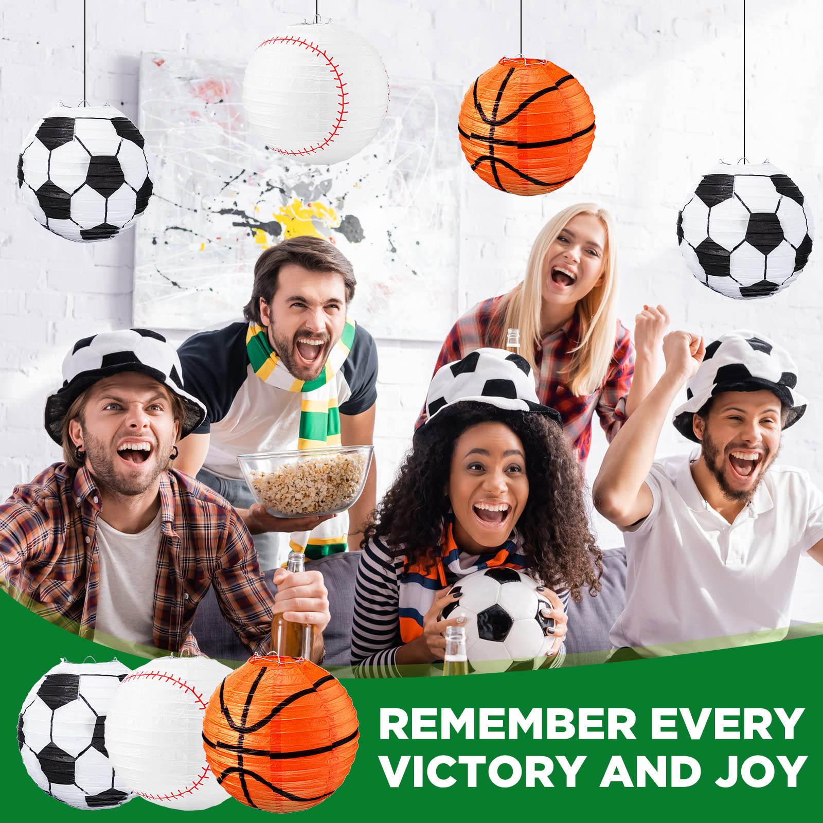 12-Piece Sports Themed Birthday Party Decorations Set - 8 Inch Baseball, Basketball & Soccer Paper Lanterns, Ceiling Hanging Decor & Table Centerpieces - Perfect for Kids Sports Parties, Team Celebrations & Game Day Decorations
