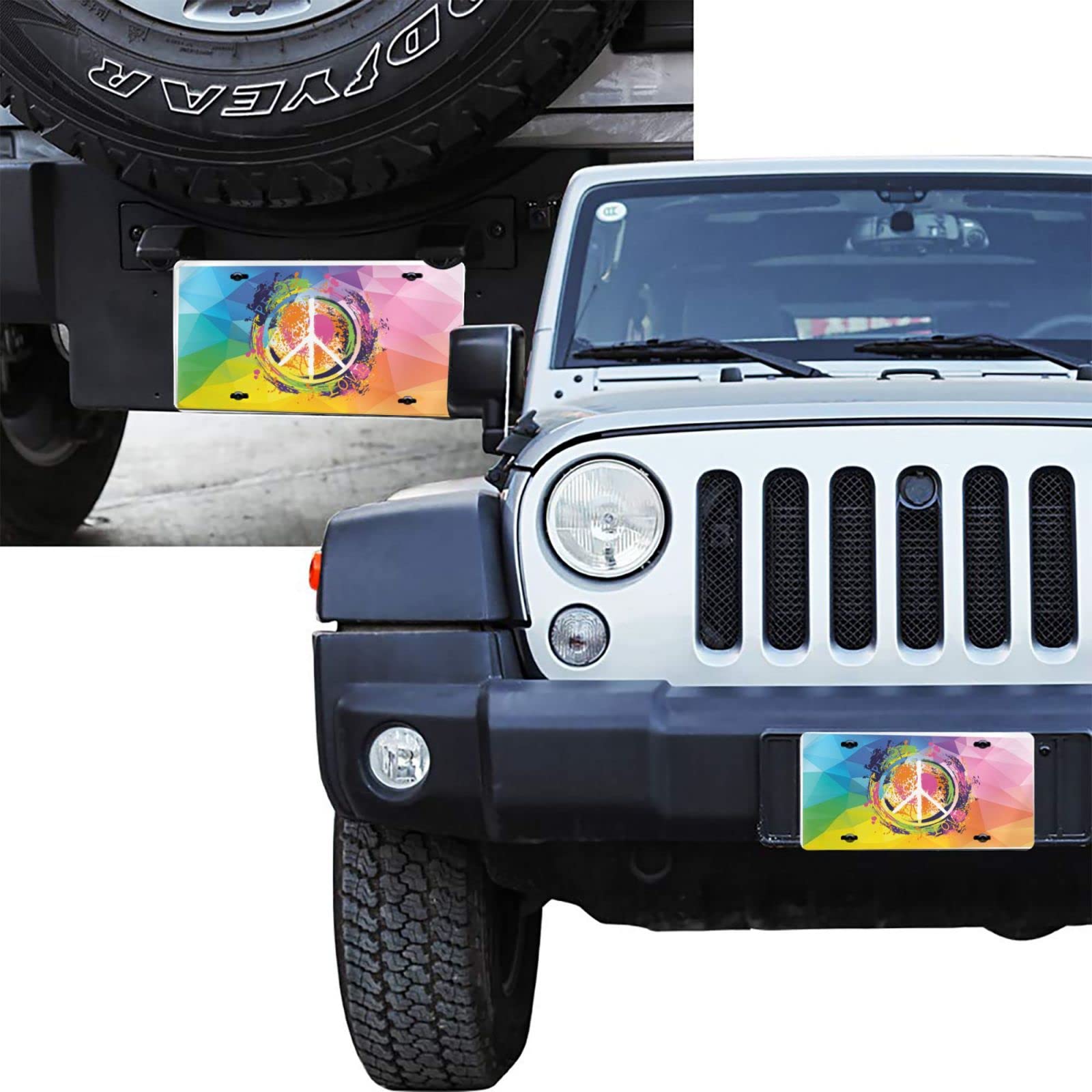 Peace and Love Decorative Vanity License Plates - 6x12 Inch Metal Car Plate, Aluminum Front License Plate Cover - Perfect for Car Enthusiasts & Hippie Style Vehicles