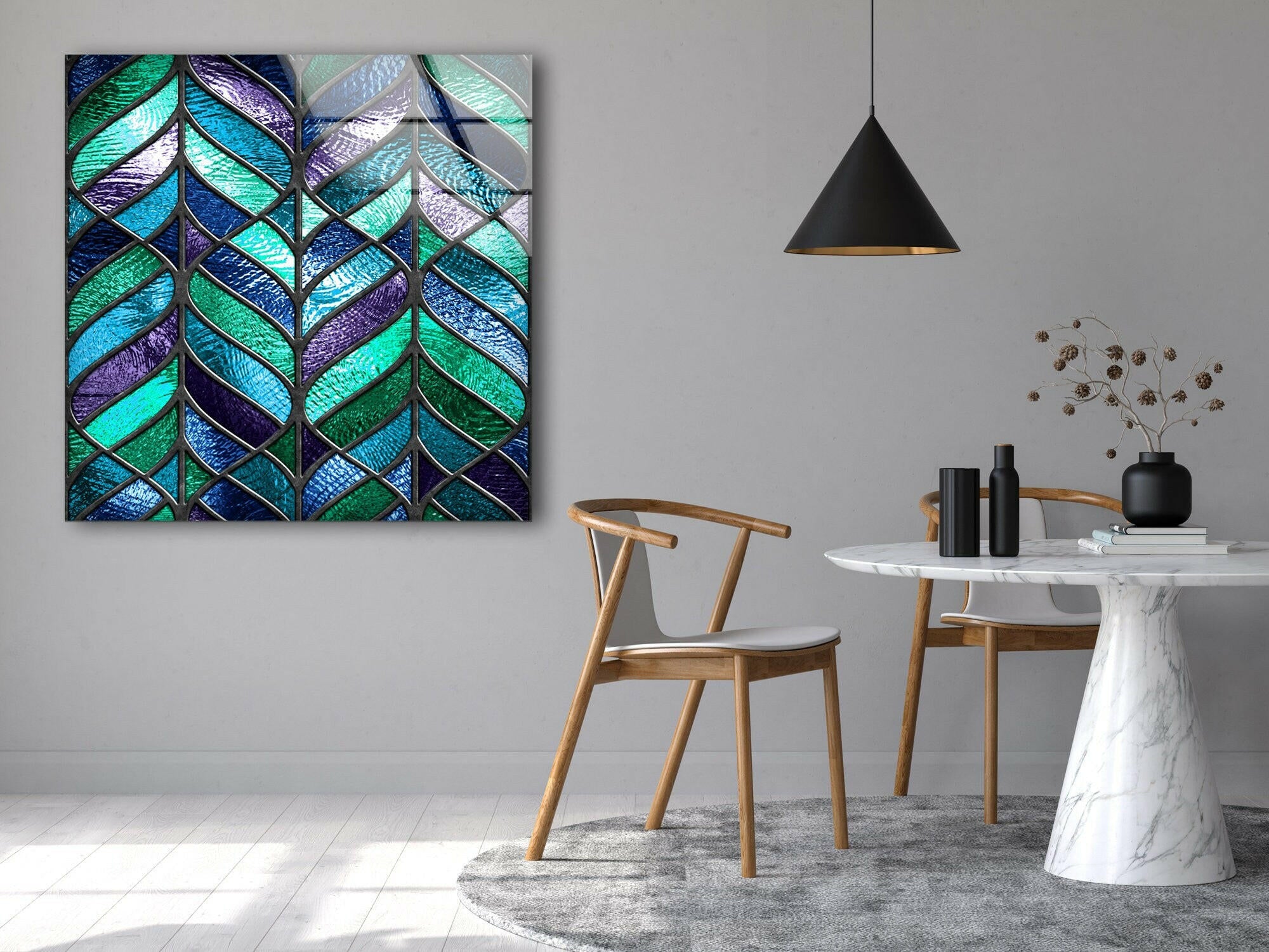 Blue and Green Abstract Glass Wall Art - Modern Handmade Glass Painting for Home & Office Decor - Perfect for Living Room, Bedroom, or Office Wall Decor