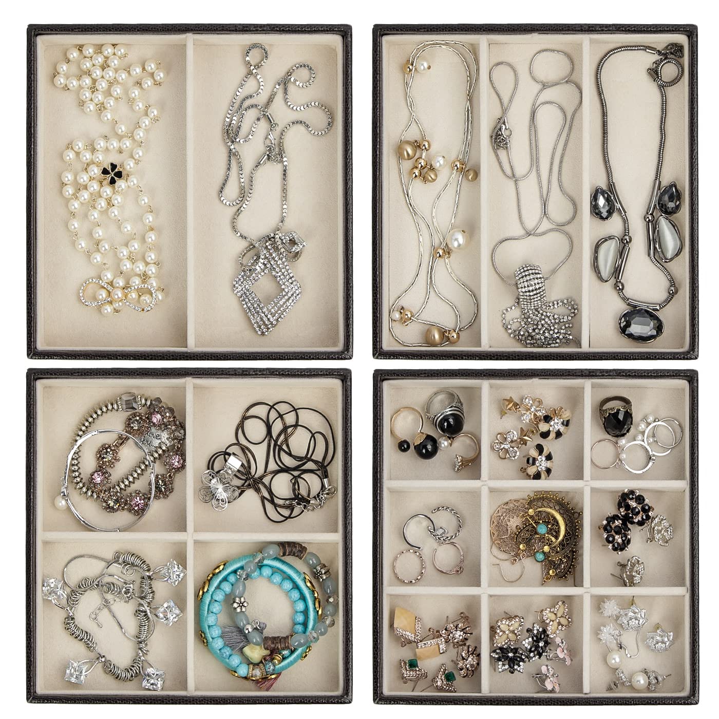 Stackable Jewelry Trays - Earring Ring Necklace Organizer for Dresser Drawer - MK220-1ABCD - Perfect for Bedroom Closet Storage