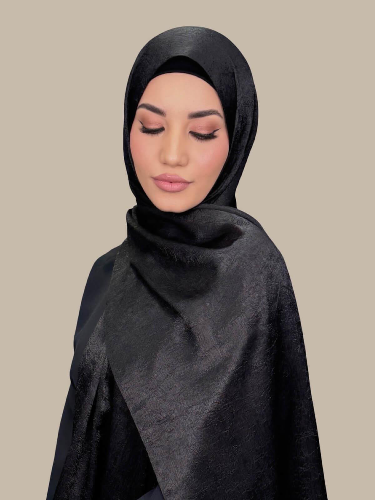 Classic Black Satin Hijab - Elegant Muslim Headscarf for Women - Perfect for Daily Wear, Prayer & Special Occasions