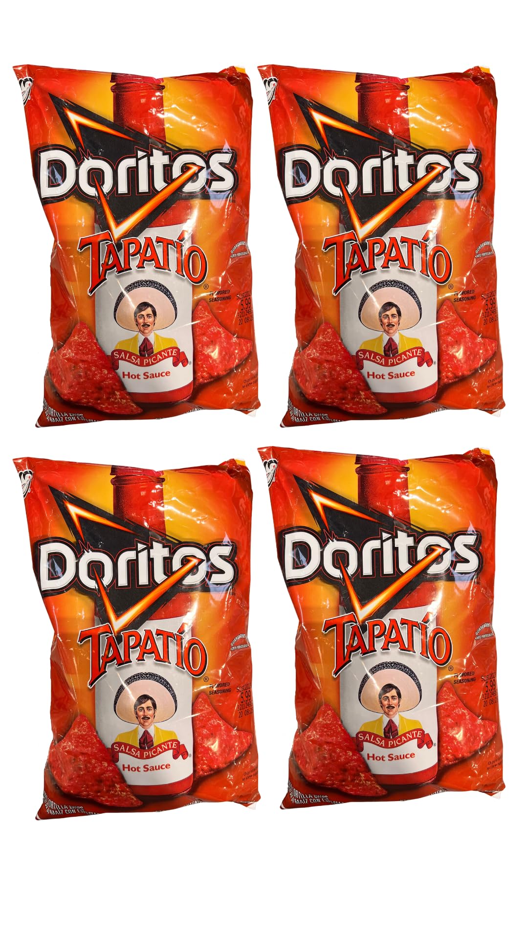 Doritos Tapatio Hot Sauce Flavored Tortilla Chips - 9.75 oz (Pack of 4) | Spicy Snack for Parties, Game Nights & Mexican Food Lovers