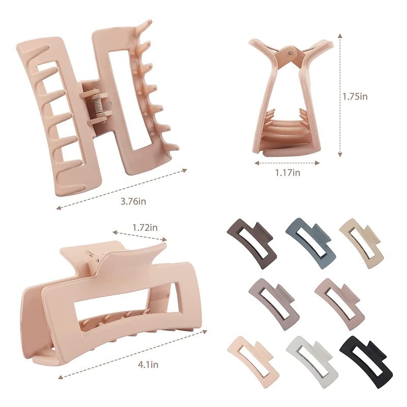 Aliba Collection 8Pcs Large Hair Claw Clips - Strong Hold No Slip Square Hair Clips for Women & Girls (4.1 Inch) - Perfect for Thick, Thin & Long Hair Styling - Great for Work, School, Gym & Everyday Use