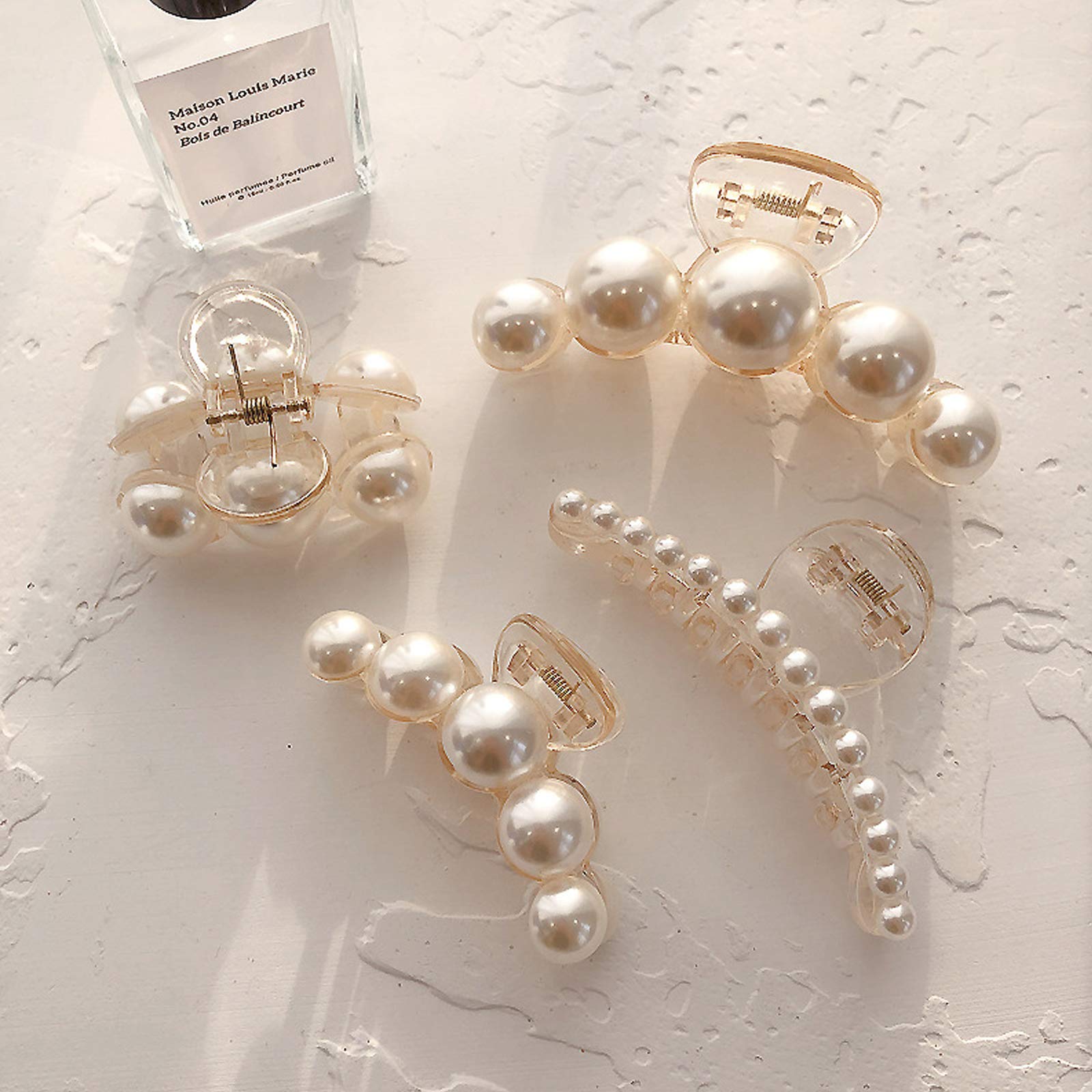 4PCS Pearl Hair Clips for Women - Large & Small Hair Claw Clips with Strong Hold, Non-Slip Banana Jaw Barrettes - Hair Accessories Set for Thick, Thin & Curly Hair (4 Sizes) - Perfect for Birthday, Wedding & Everyday Styling