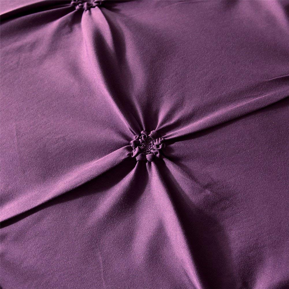 Luxury Twin Duvet Cover Set - Soft Purple Pinch Pleat Pintuck Bedding with Pillowcases, Brushed Microfiber Polyester Comforter Cover, Geometric Design (2Pcs) - Perfect for Master Bedroom, Guest Room & Dorm Decor