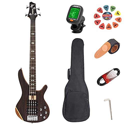 5-String Electric Bass Guitar Full Size P Bass Beginner Kit - Black with Gig Bag, Strap & Cable | Perfect for Beginners, Practice, Live Performances & Studio Recording