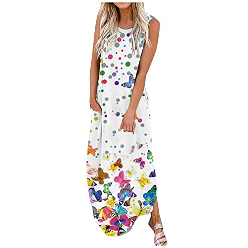 Women's Floral Print Maxi Dress - Sleeveless Loose Fit Casual Beach Dress (White, Size S) | Perfect for Summer Vacations, Beach Getaways & Outdoor Parties