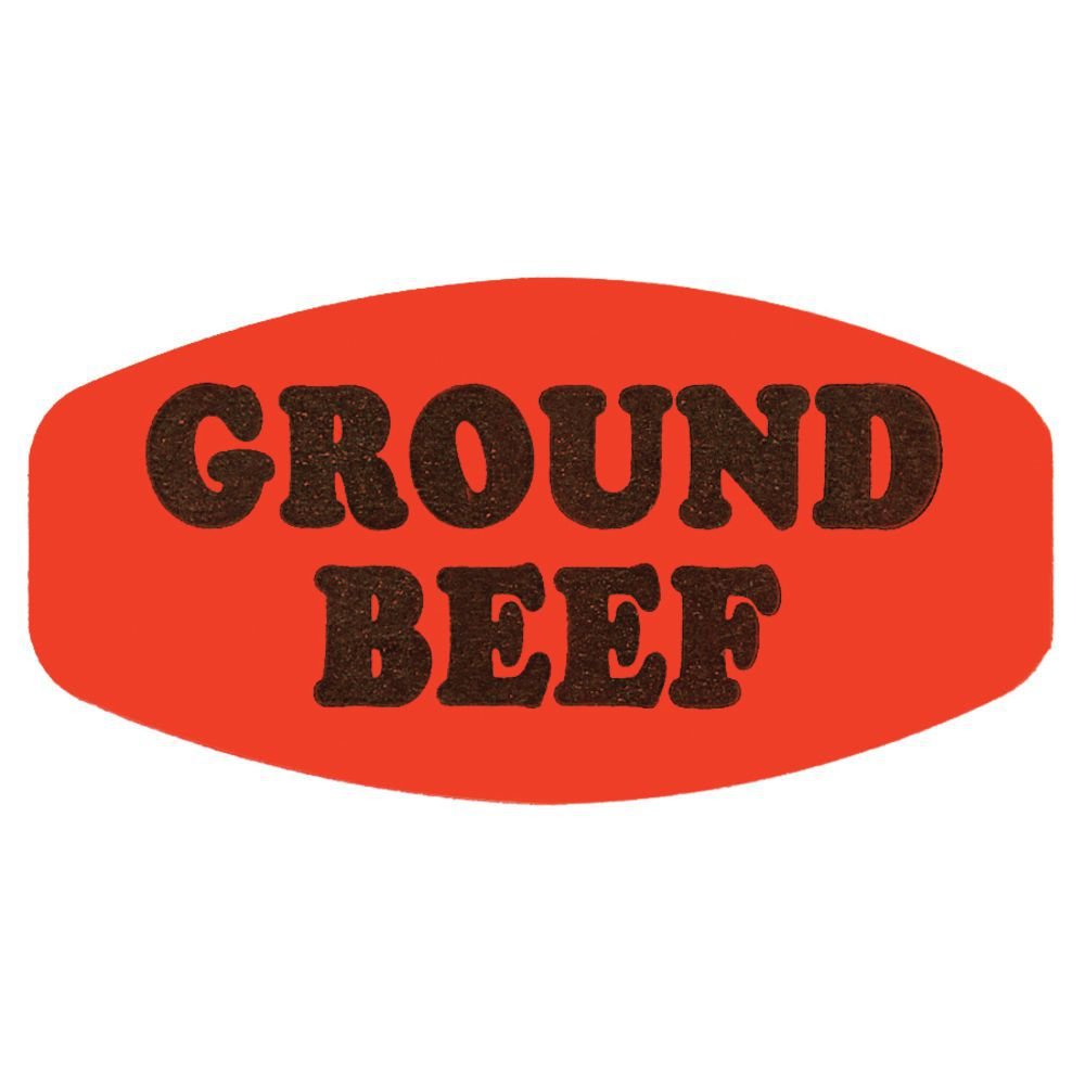 Fluorescent Red Ground Beef Labels with Black Imprint - 1 3/8