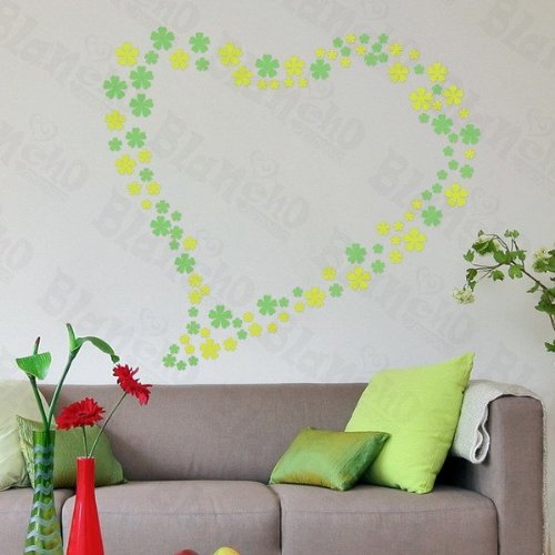 Large Green Floral Heart Wall Decals - Removable Vinyl Stickers for Home Decor, Nursery, Bedroom & Living Room Wall Art