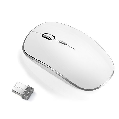 J JOYACCESS 2.4G Wireless Silent Mouse - Slim Portable USB Computer Mouse with 2400 DPI for Laptop, Notebook, MacBook, Chromebook, PC (White & Silver) - Perfect for Office Work, Home Use, and Travel