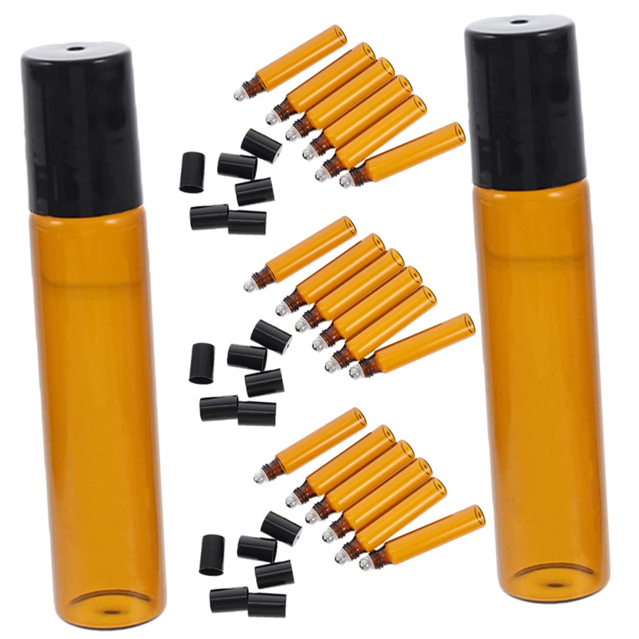 Zerodeko 25pcs Amber Glass Roller Bottles with Stainless Steel Roller Balls - Essential Oil Roll On Bottles for DIY Perfume, Aromatherapy & Skincare (Light Brown)