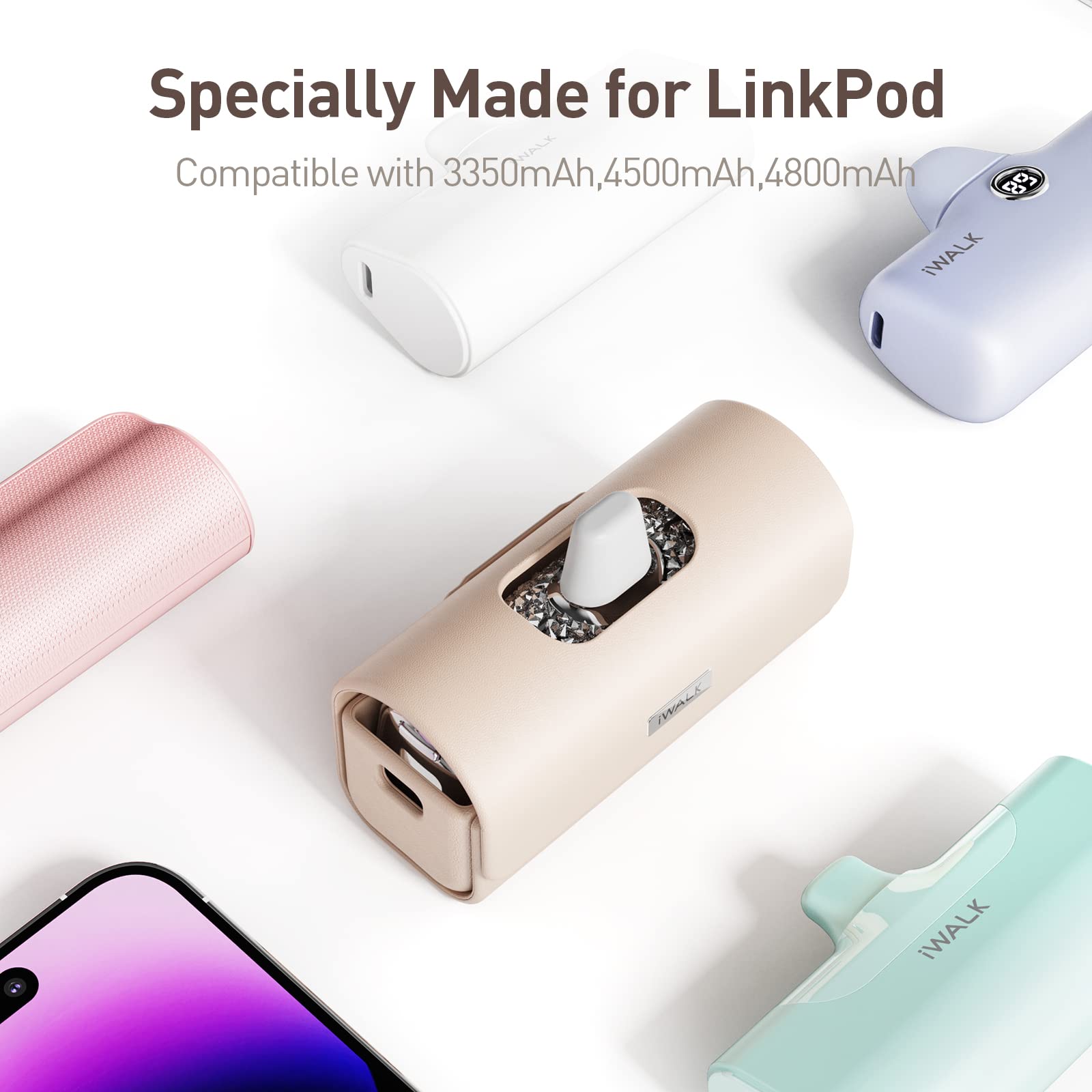 iWALK Portable Charger Pouch - Compatible with 3350mAh/4500mAh/4800mAh Power Banks - Stylish Pink Carrying Case for iPhone Chargers - Perfect for Travel, Work & Everyday Use
