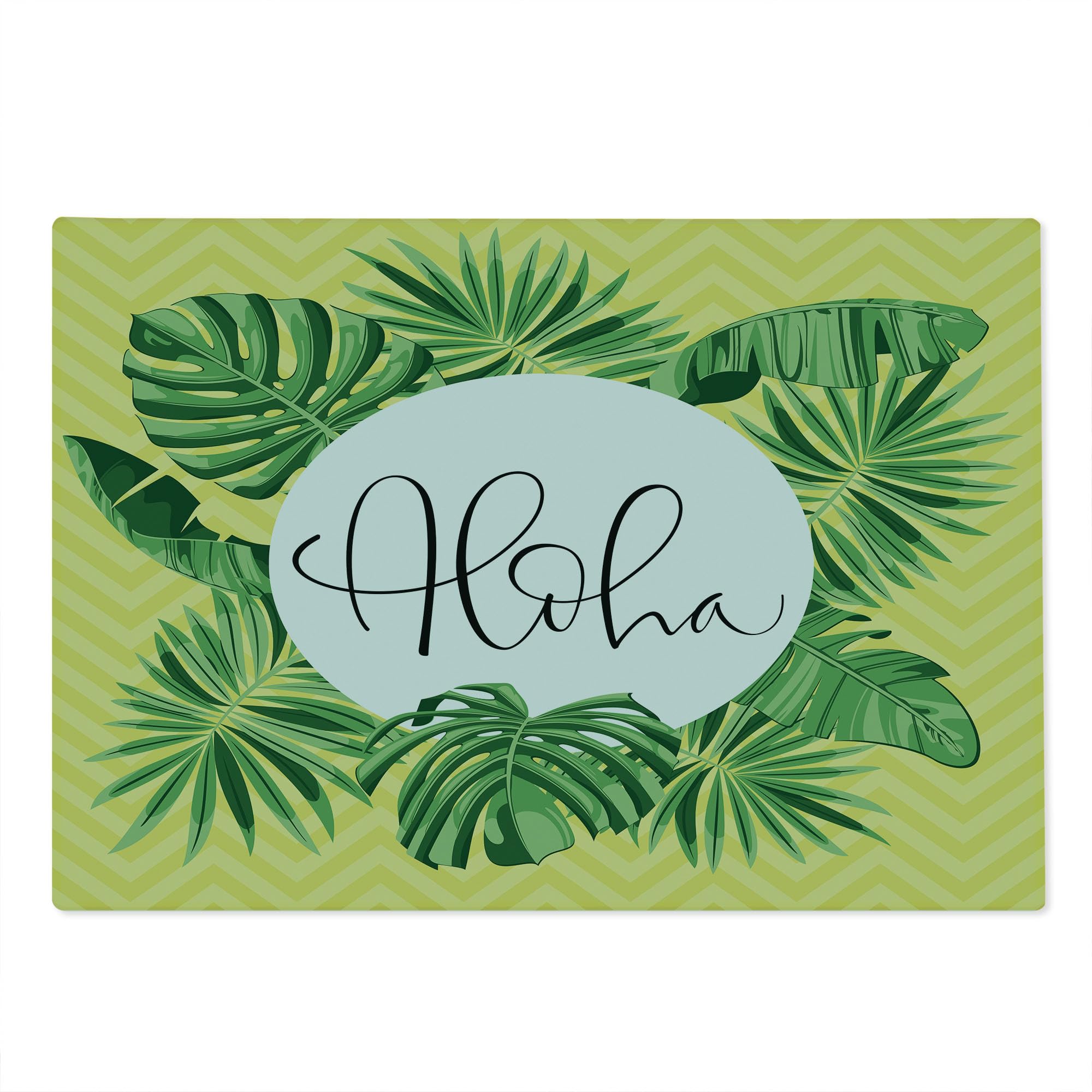 Ambesonne Aloha Tempered Glass Cutting Board - Exotic Monstera Leaf Jungle Pattern with Chevron Zigzags - Large Decorative Serving Board in Fern Green, Charcoal Grey & Pastel Brown - Perfect for Kitchen Prep, Charcuterie Displays & Tropical Themed Parties