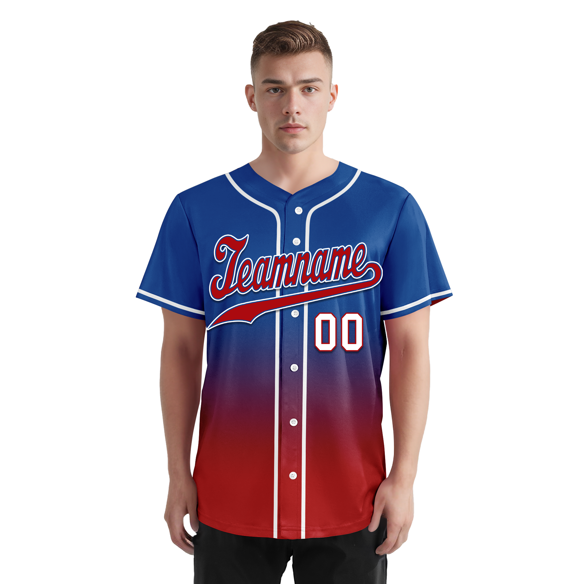 Custom Blue Red Fade Personalized Baseball Jersey - Authentic Fashion Sports Apparel BSBJ01 D0a70bd for Baseball Games, Team Uniforms & Fan Gear