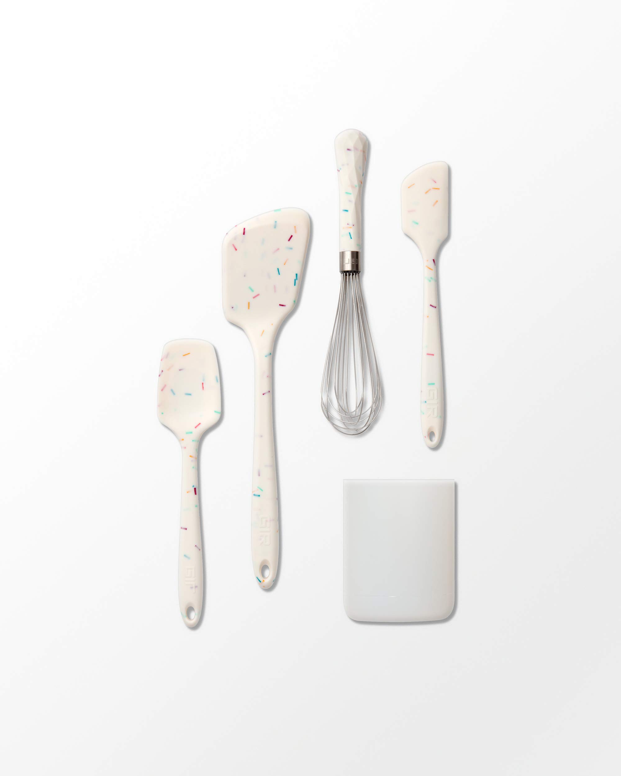 Premium Silicone Kitchen Utensil Set - Non-Stick Heat Resistant Cooking Tools (Spatula, Turner, Spoonula, Whisk) with Storage Container - Perfect for Baking, Frying & Serving - Sprinkle Design