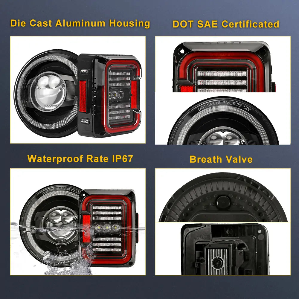 LOYO 7 Inch LED Dragon Ball Headlights & Huge C-Shaped Tail Lights Combo Kit - High Performance Motorcycle Lighting for Night Riding & Custom Bike Builds