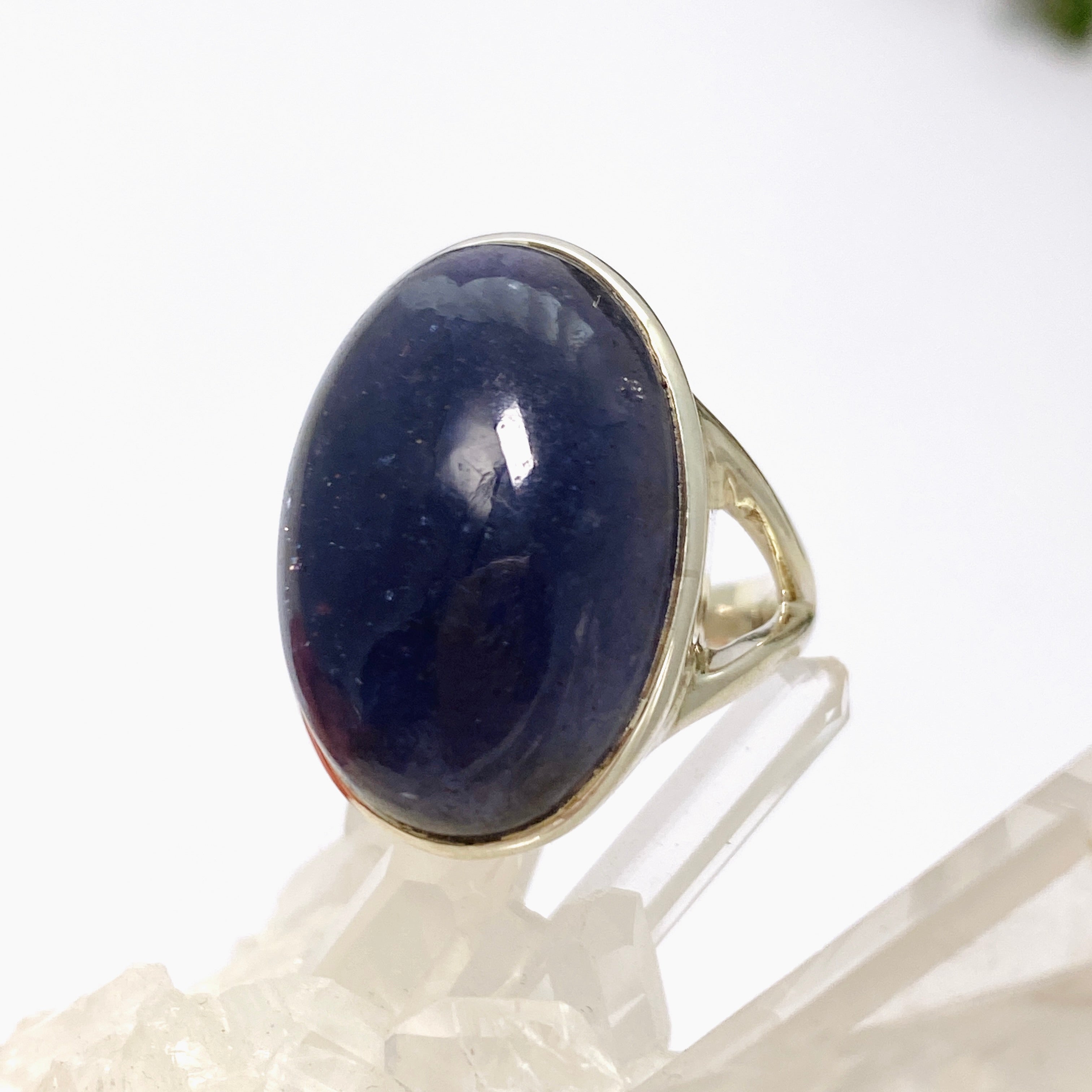 Iolite Sunstone Oval Cabochon Split Band Ring - Size 6.5 - Handmade Sterling Silver Jewelry - Perfect for Wedding, Engagement & Everyday Wear