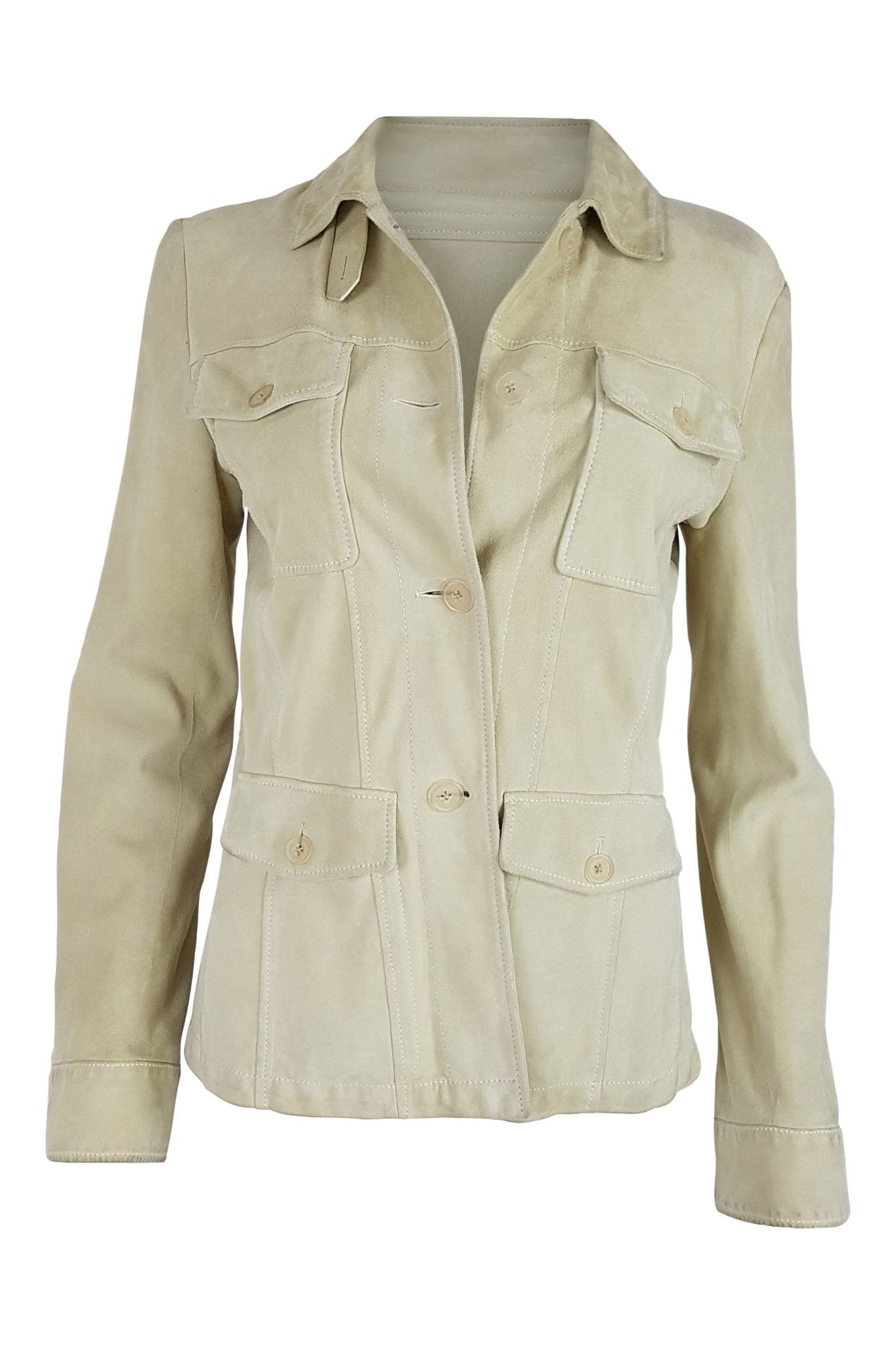 JIL SANDER Cream Suede Jean Style Jacket - Women's Size 38 | Soft Faux Leather Biker Jacket | Casual & Chic Outerwear for Fall & Winter | Perfect for Date Nights & Weekend Outings