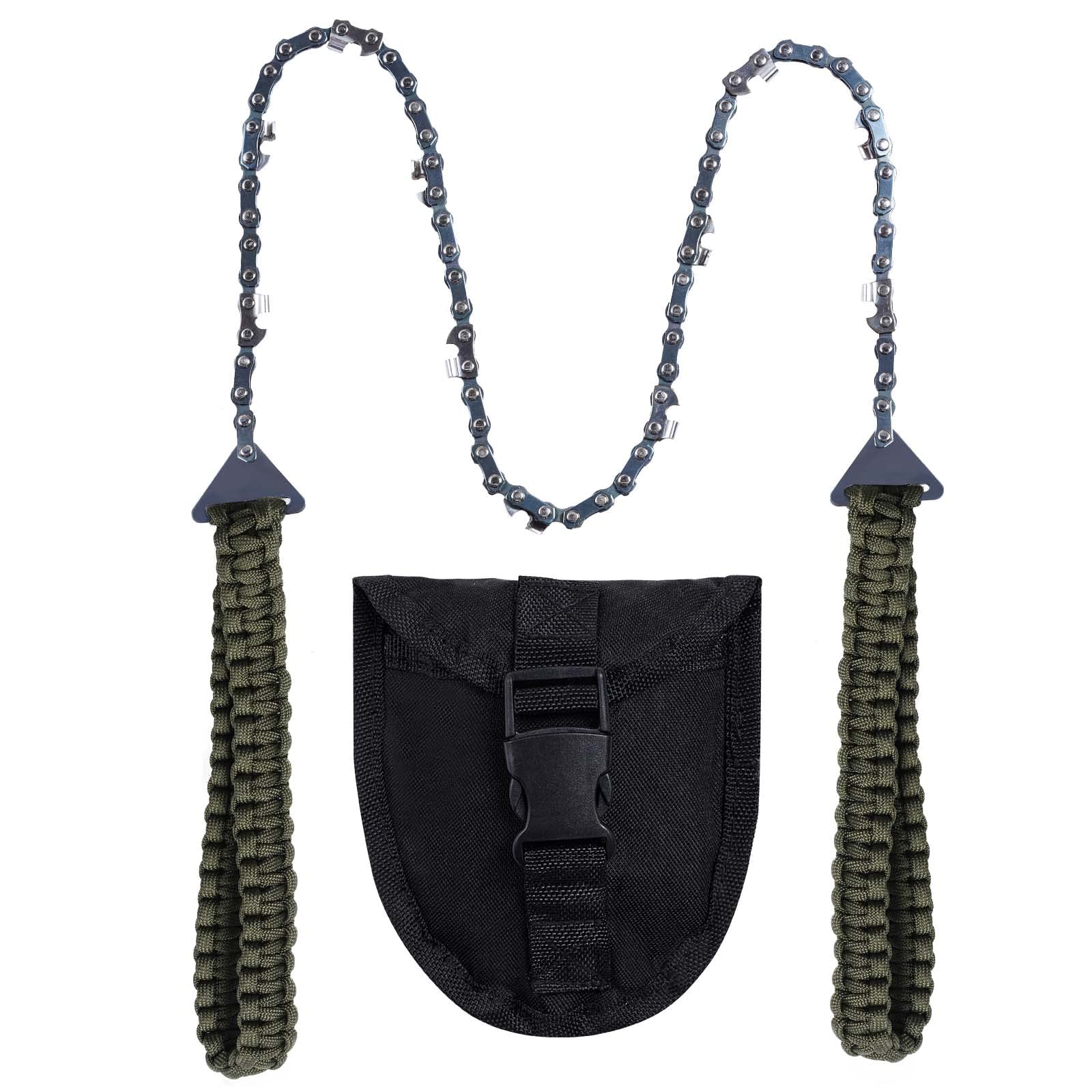 Folding Pocket Chainsaw with Paracord Handle - 24 Inch Emergency Survival Hand Saw for Camping, Hunting & Hiking - Durable Wood & Tree Cutting Tool (Army Green, 11 Teeth) - Perfect for Outdoor Adventures & Emergency Preparedness