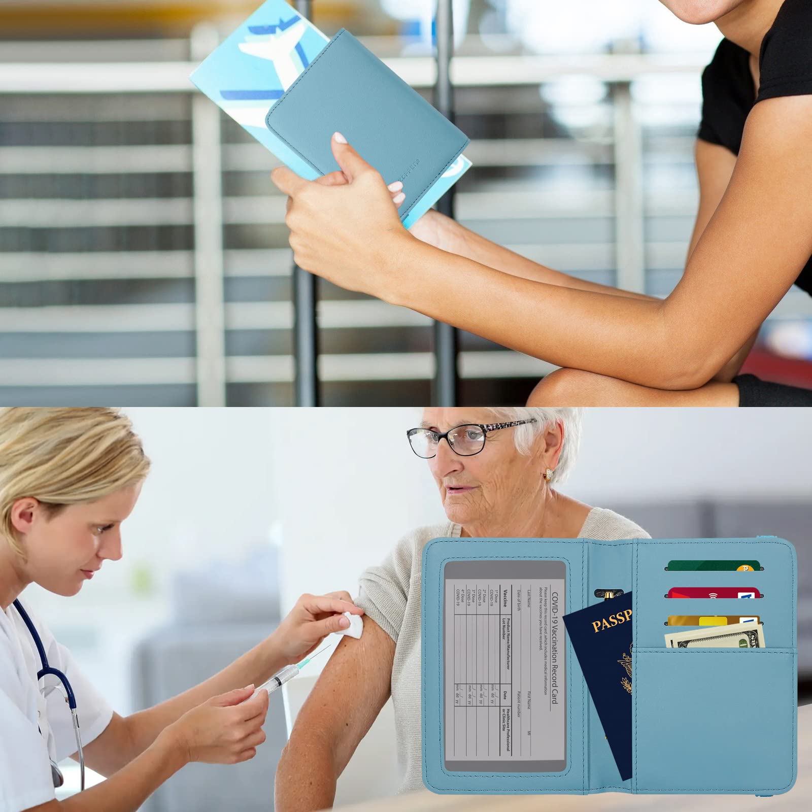 ZOPPEN RFID Blocking Passport Holder Wallet for Women & Men - Travel Document Organizer Cover Case with Secure ID Protection - Perfect for Airports, Vacations & Business Trips (Blue)