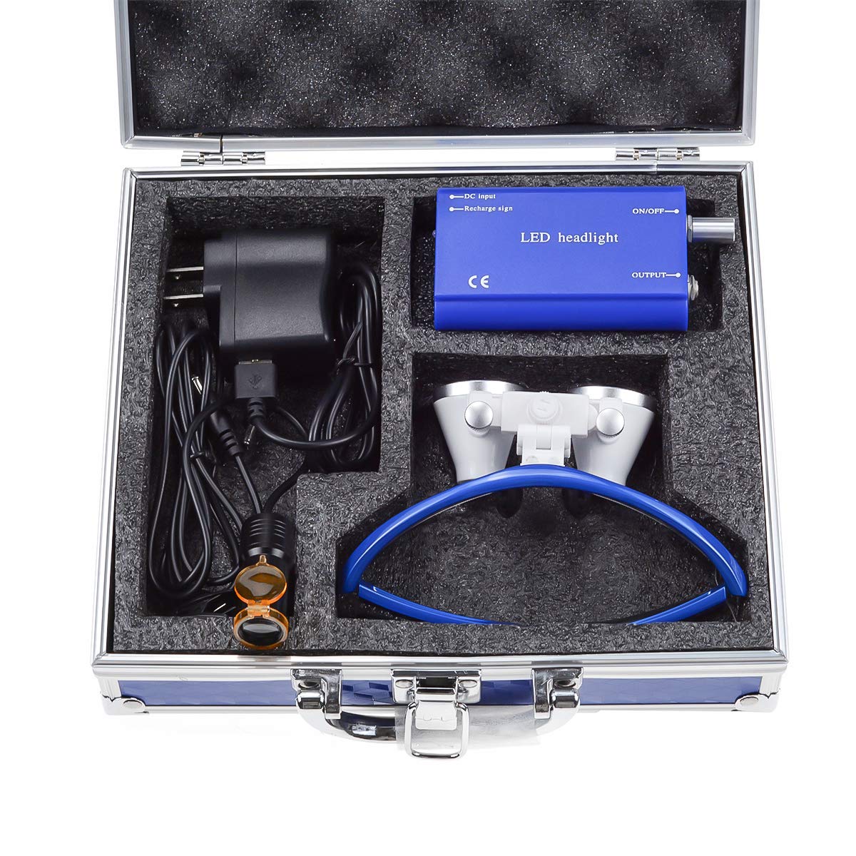 2.5X420mm Dental Loupes with 5W LED Headlight & Waist-Hanging Lamp - Blue DY-008 | Perfect for Dentists, Surgeons & Jewelers | Includes Aluminum Case & Light Filter
