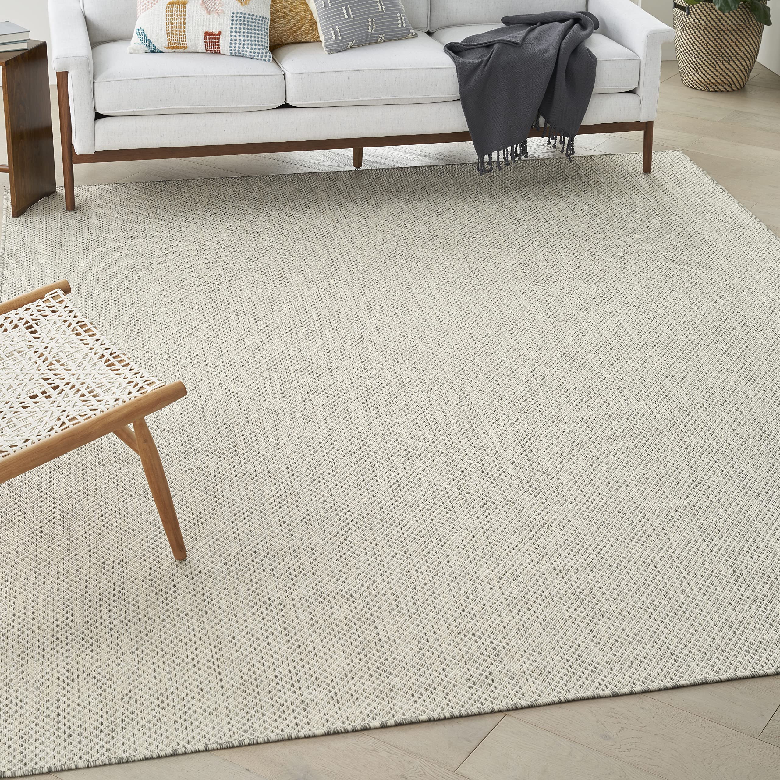 Nourison Courtyard 7' x 10' Indoor/Outdoor Area Rug - Ivory Silver Geometric Design, Easy to Clean & Non-Shedding | Perfect for Living Room, Bedroom, Dining Room, Deck, Patio & Backyard | Adds Style & Comfort to Your Home Decor