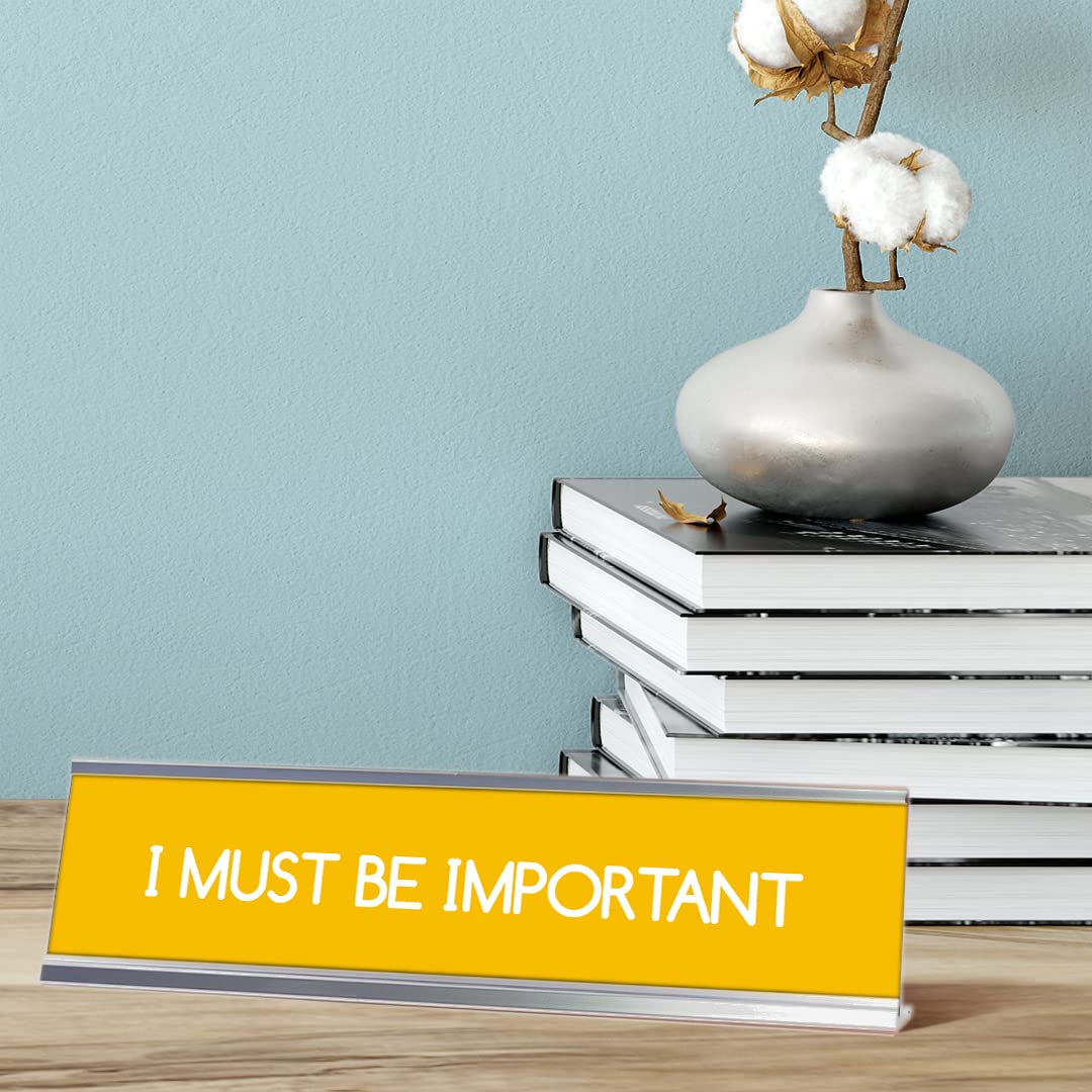 Yellow Silver Frame Desk Sign - 2 x 8 Inch Motivational Office Decor for Desk, Perfect for Workstations, Home Offices & Gifts