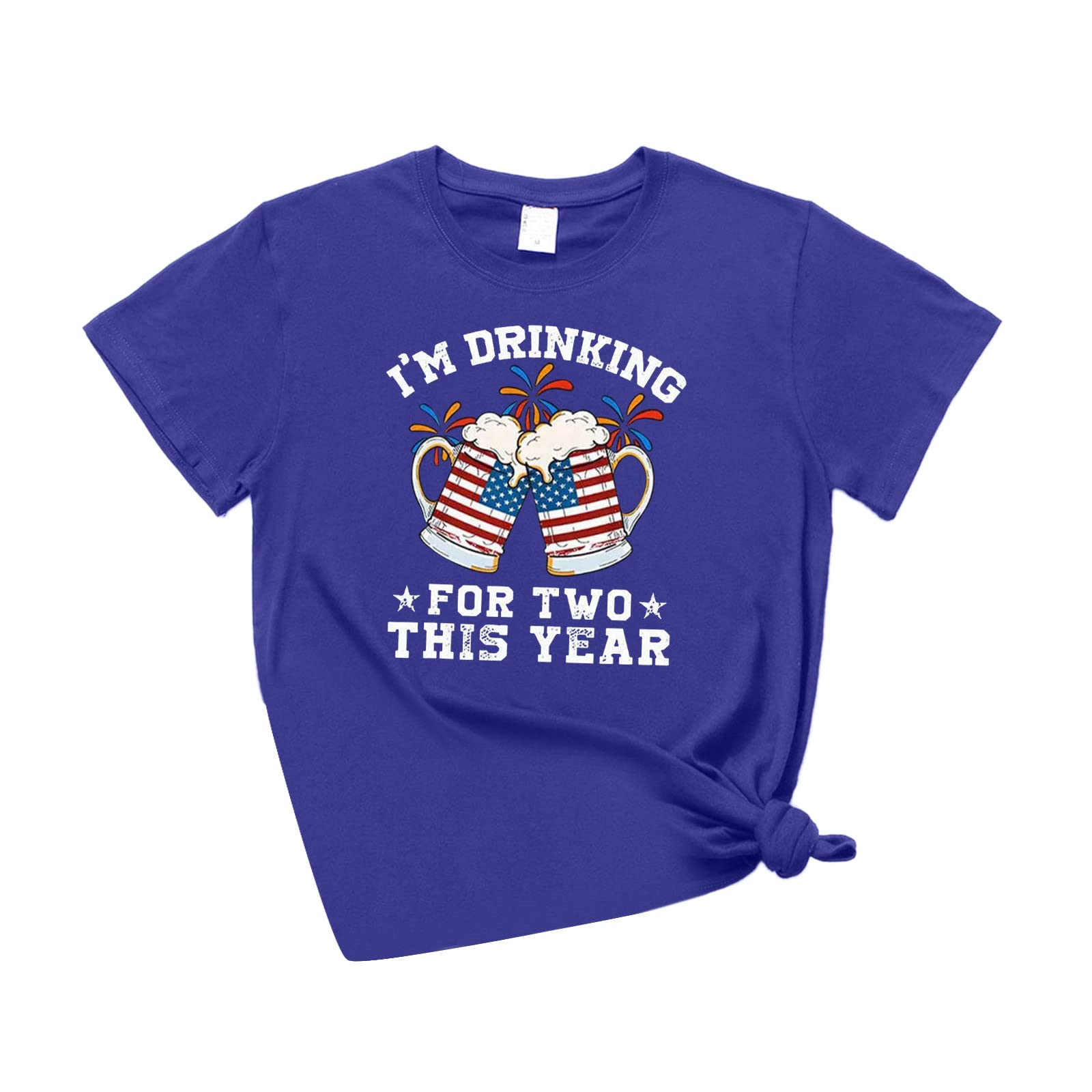 Funny Women's T-Shirt - 'I'm Drinking for Two This Year' Slogan Tee | Loose Fit Short Sleeve Casual Top | Red White Blue Beer Design | Perfect for Bachelorette Parties, Girls Night Out & Pregnancy Announcements (Blue, Medium)