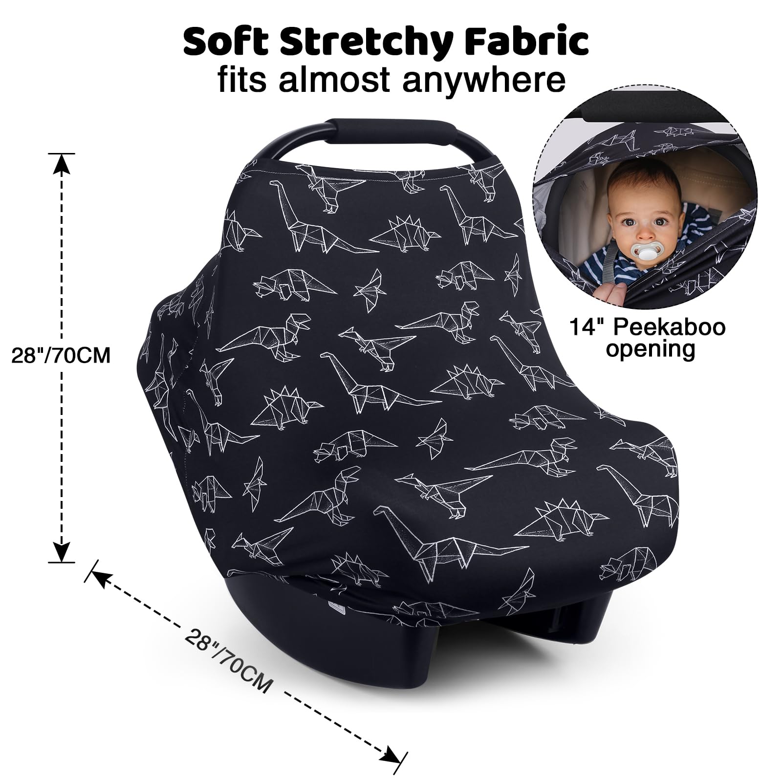 Rquite Baby Car Seat Cover - Breathable Infant Canopy & Nursing Cover for Breastfeeding, Stretchable & Comfortable for Boys & Girls - Perfect for Strollers, Shopping Carts & Outdoor Activities