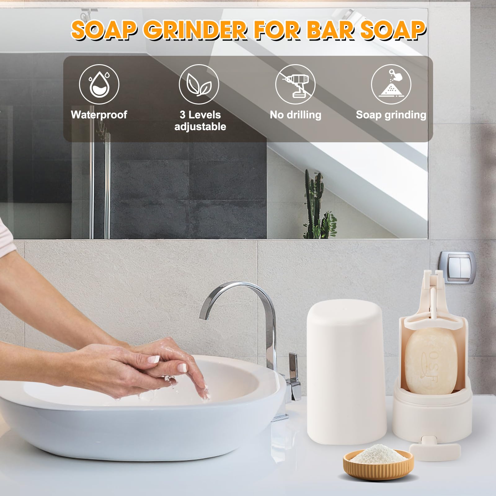 Waterproof Wall-Mounted Soap Grinder Dispenser - No Drill Easy Installation Bar Soap Container for Bathroom, Kitchen & Hotel Use | Perfect for Handmade Soap Storage & Hygienic Cleaning