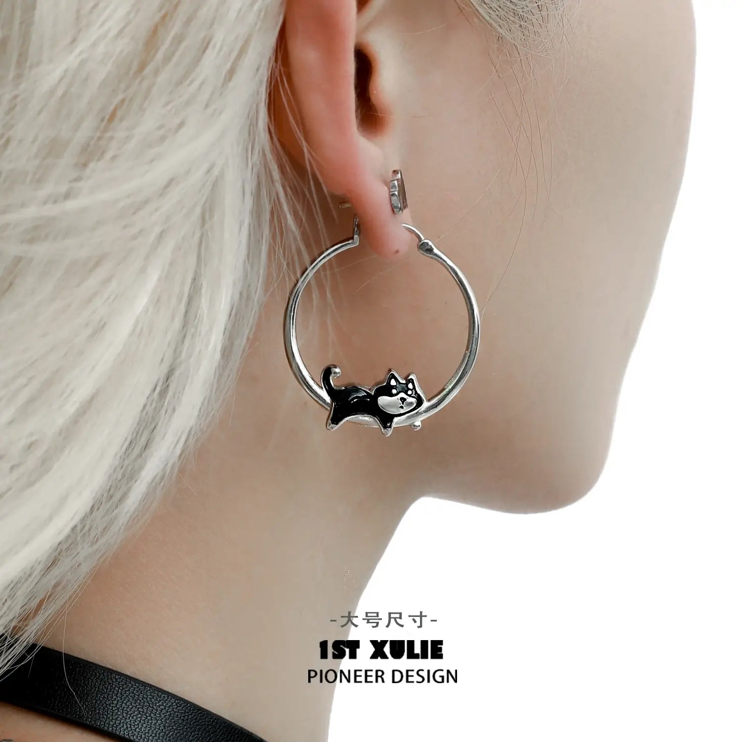 18K Gold Plated Graffiti Puppy Lazy Husky Stud Earrings for Women - Trendy Cartoon Dog Jewelry Gift for Casual Wear & Party Outfits
