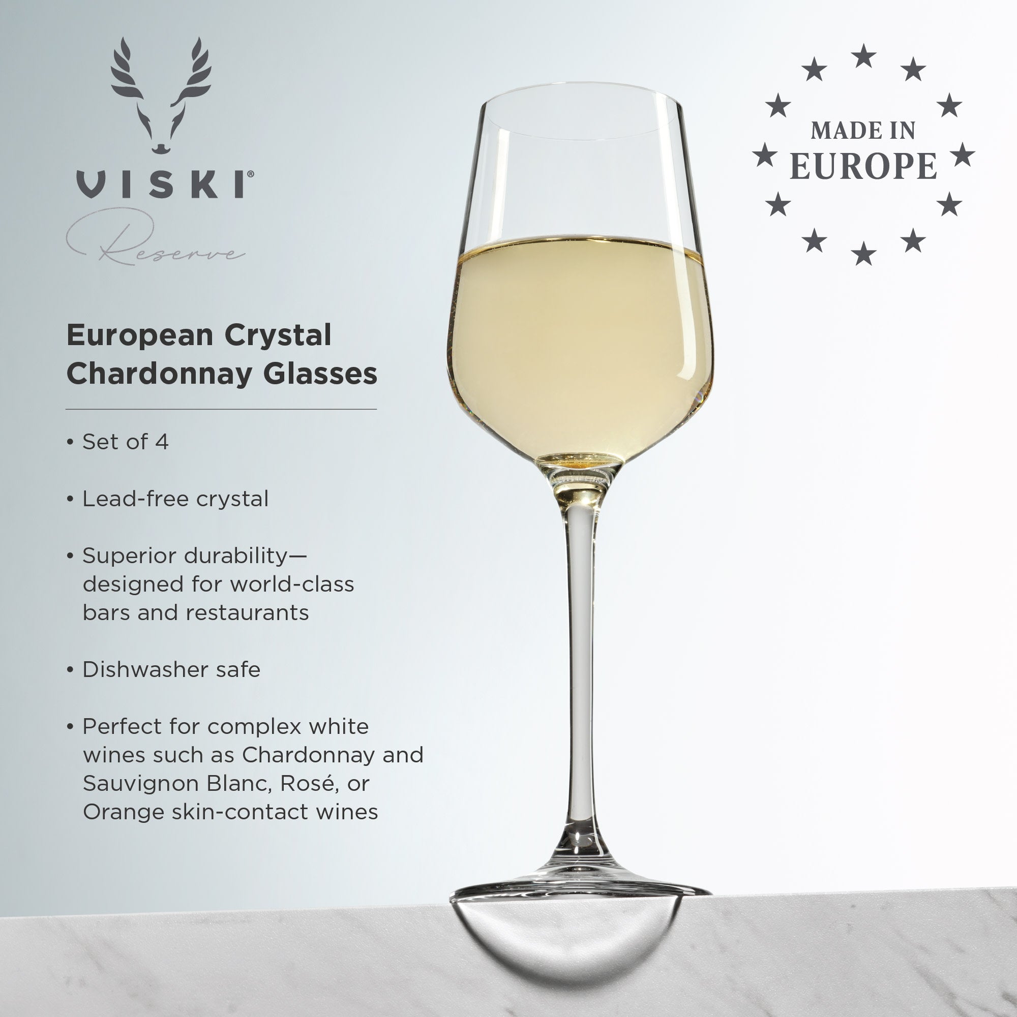 Premium Inez Crystal Chardonnay Wine Glasses Set of 4 - Elegant Stemware for Fine Dining, Wedding Gifts & Home Entertaining