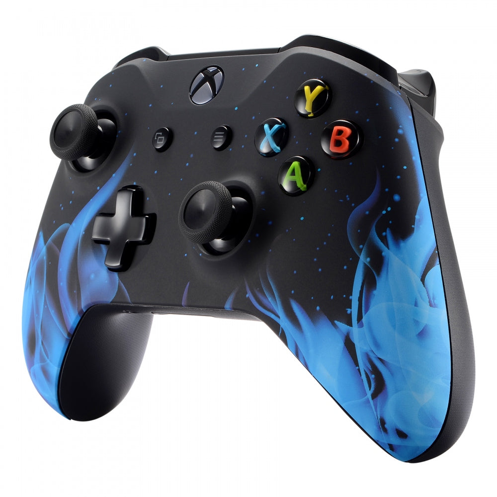 ExtremeRate Blue Flame Soft Touch Faceplate Cover & Front Housing Shell - Comfortable Grip Replacement Kit for Microsoft Xbox One X & One S Controller (SXOFT12X) - Perfect for Gaming, Streaming & Esports Tournaments