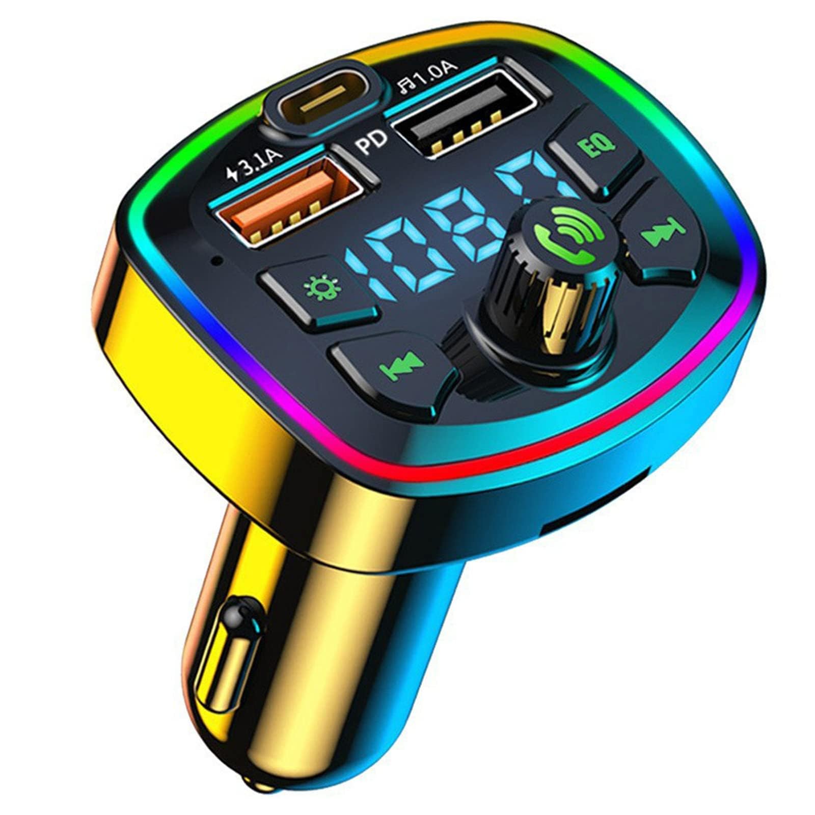 Bluetooth 5.0 FM Transmitter for Car with 20W PD & QC 3.0 Fast Charging, Wireless Microphone & HiFi Bass Sound, Hands-Free Calling - Perfect for Road Trips, Commuting & Music Streaming
