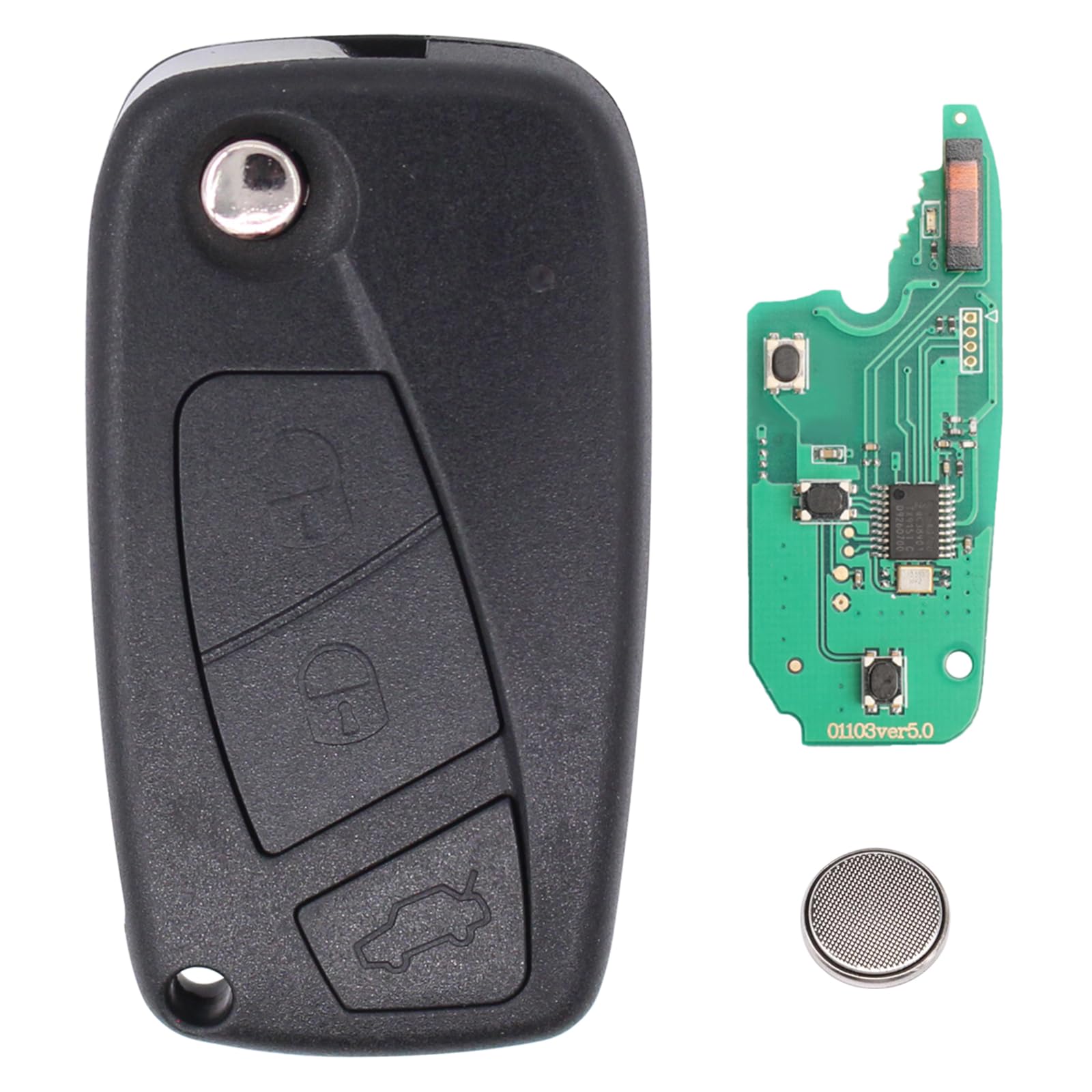 433MHz Remote Car Key Fob with 3 Buttons & Transponder for Fiat Grande Punto, Panda, Ducato, Ulysse, Bravo, Stilo - Replacement Key Shell with Battery & Electronic Card (Perfect for Key Replacement & Vehicle Security)