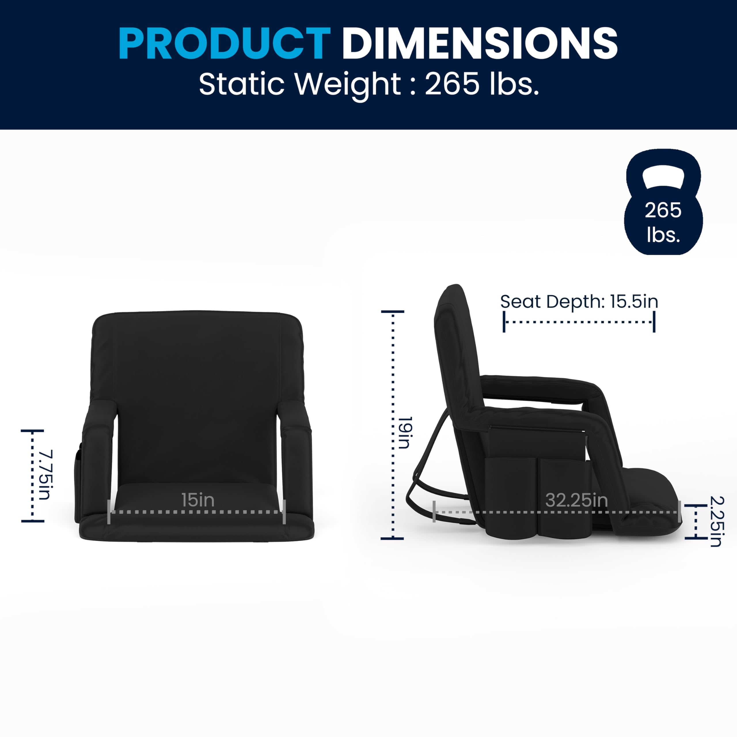 **Flash Furniture Malta Portable Stadium Seats – 2-Pack Padded Bleacher Chairs with Backpack Straps & Storage, 265 lb Capacity, Black – Perfect for Sports Games, Concerts, and Outdoor Events**
