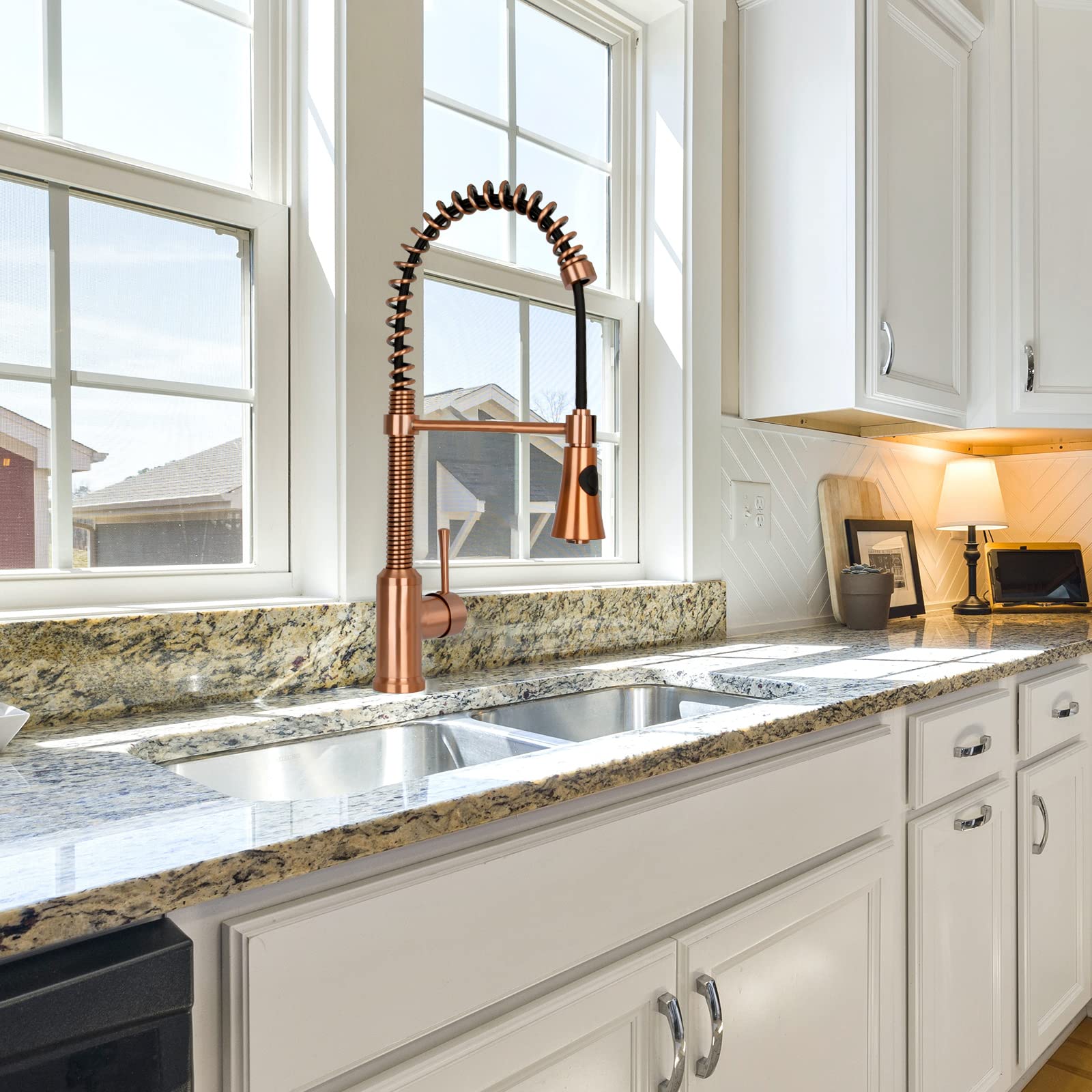 Akicon Brass Pull Down Kitchen Faucet - High Arc Sprayer for Sink (Copper) - Perfect for Modern Kitchens