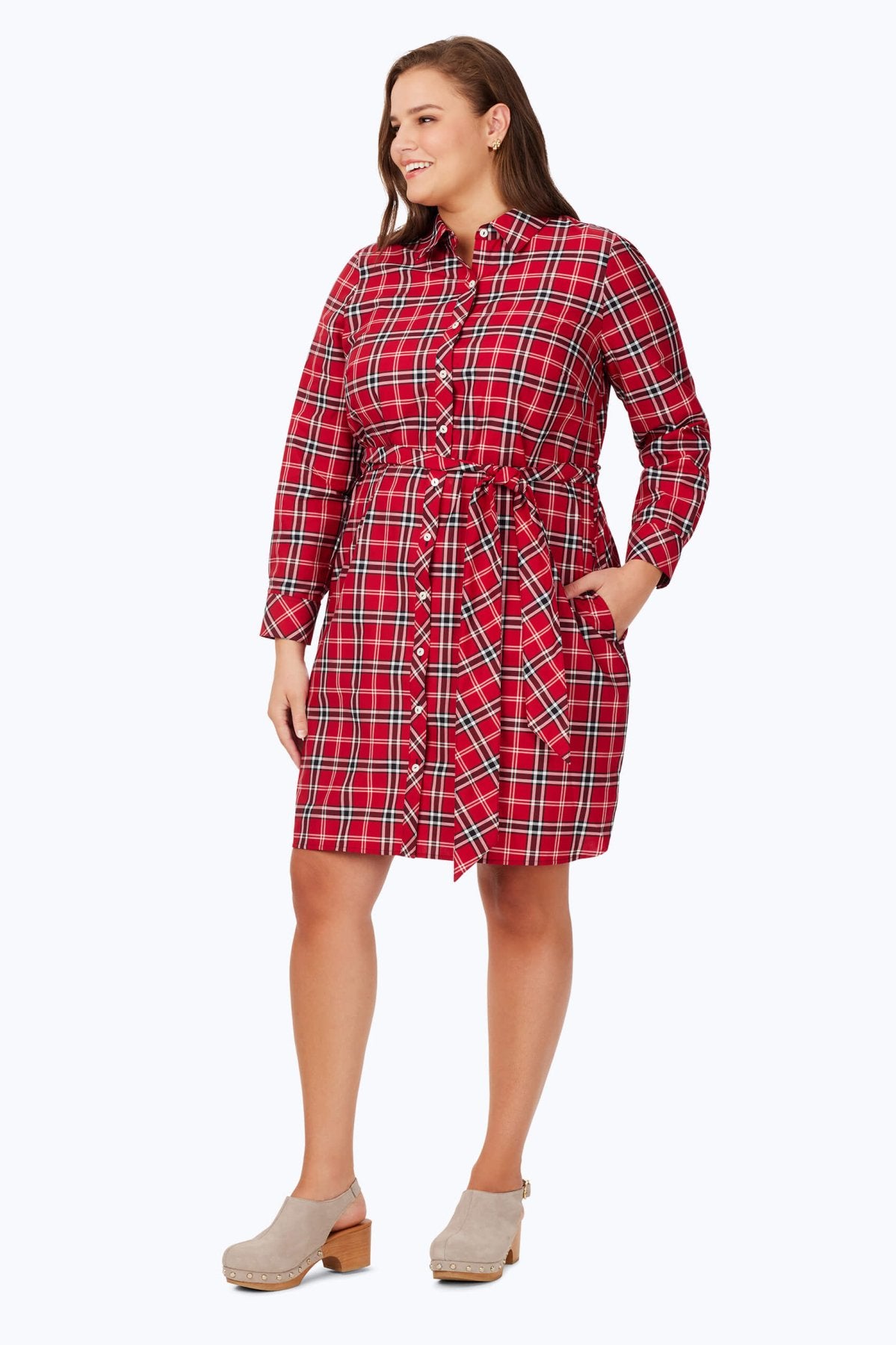 Stylish Plus Size Holiday Plaid Long Sleeve Dress for Women - Perfect for Christmas Parties, Office Wear & Winter Gatherings