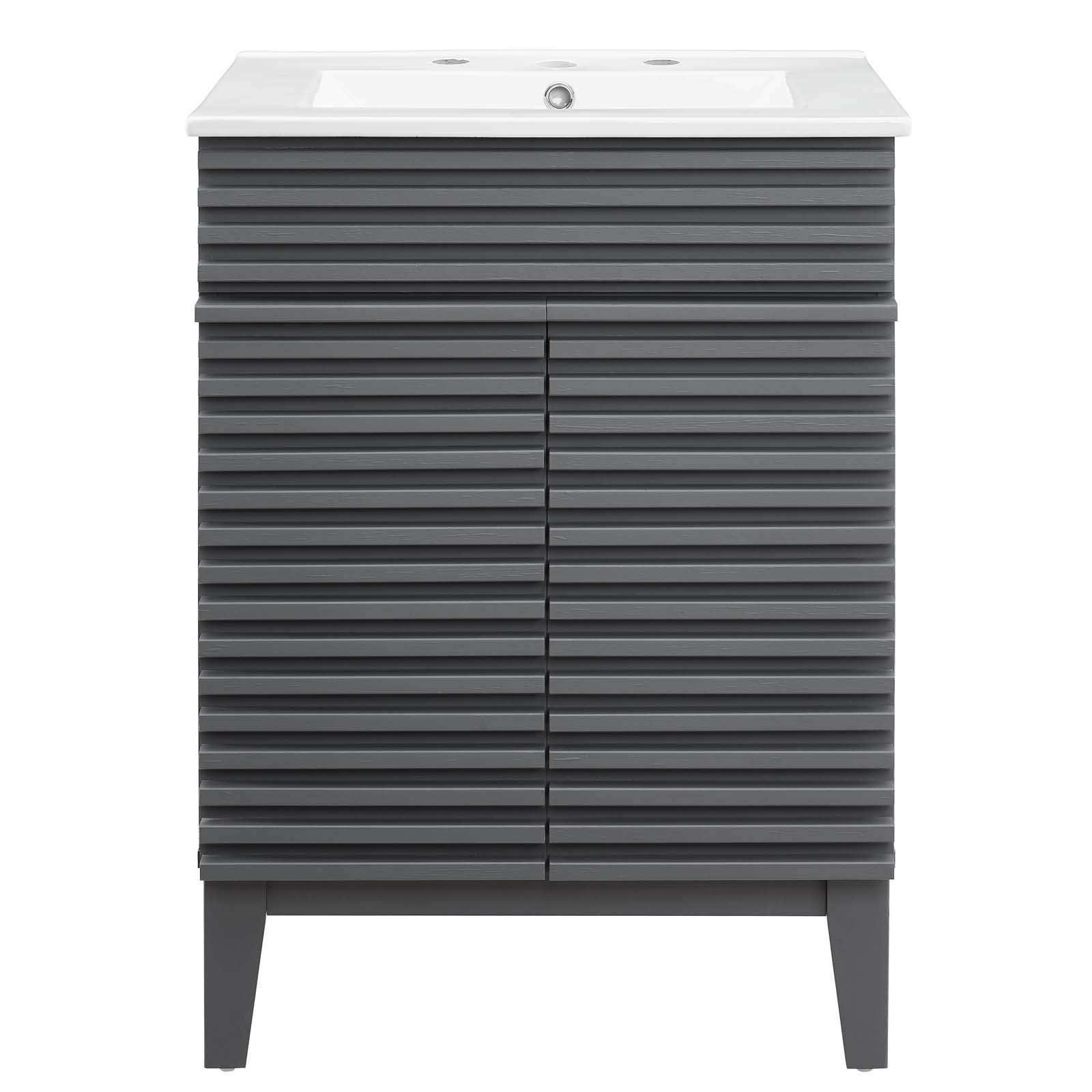 Modway Render 24 Inch Vanity with Sink - Modern Bathroom Floor Cabinet in Gray White | Perfect for Small Bathrooms, Powder Rooms & Apartment Remodels