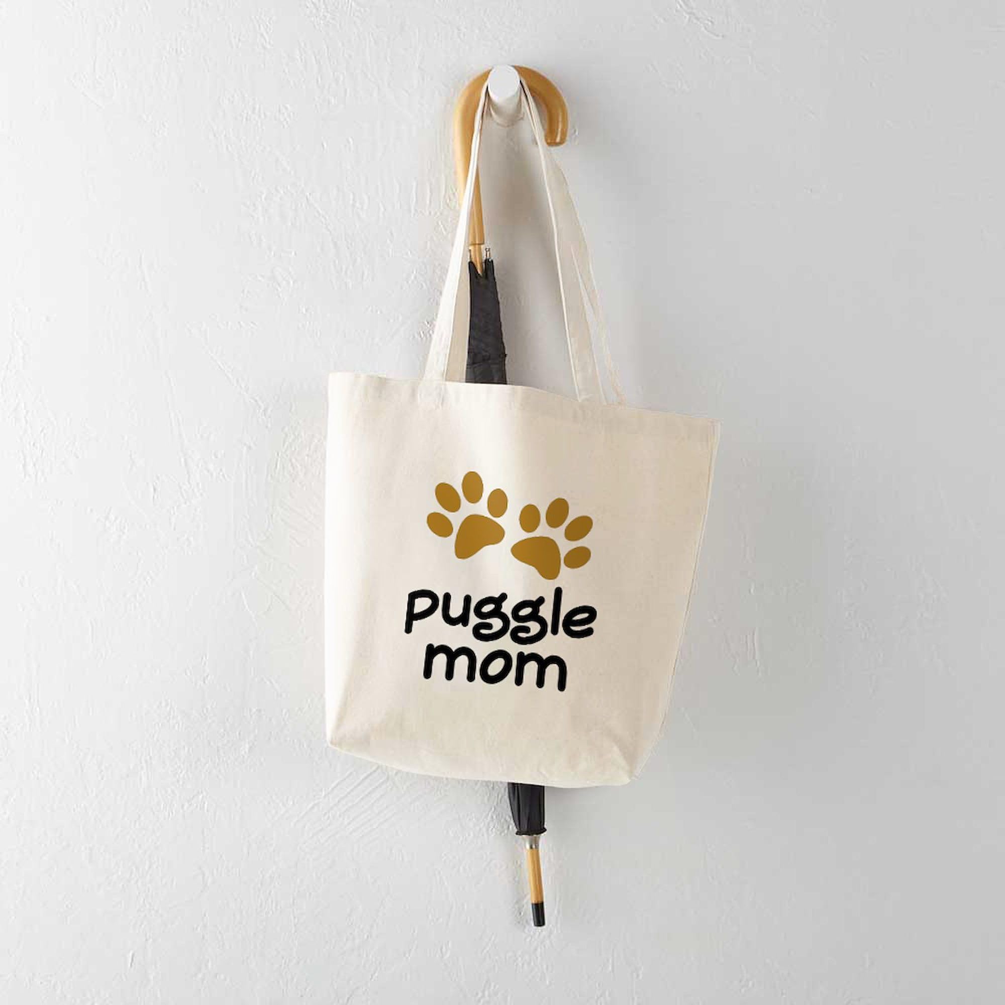 Cute Puggle Mom Tote Bag - Natural Canvas Reusable Shopping Bag for Women | Eco-Friendly Grocery Tote, Perfect for Mothers Day Gift, Beach Trips & Daily Errands