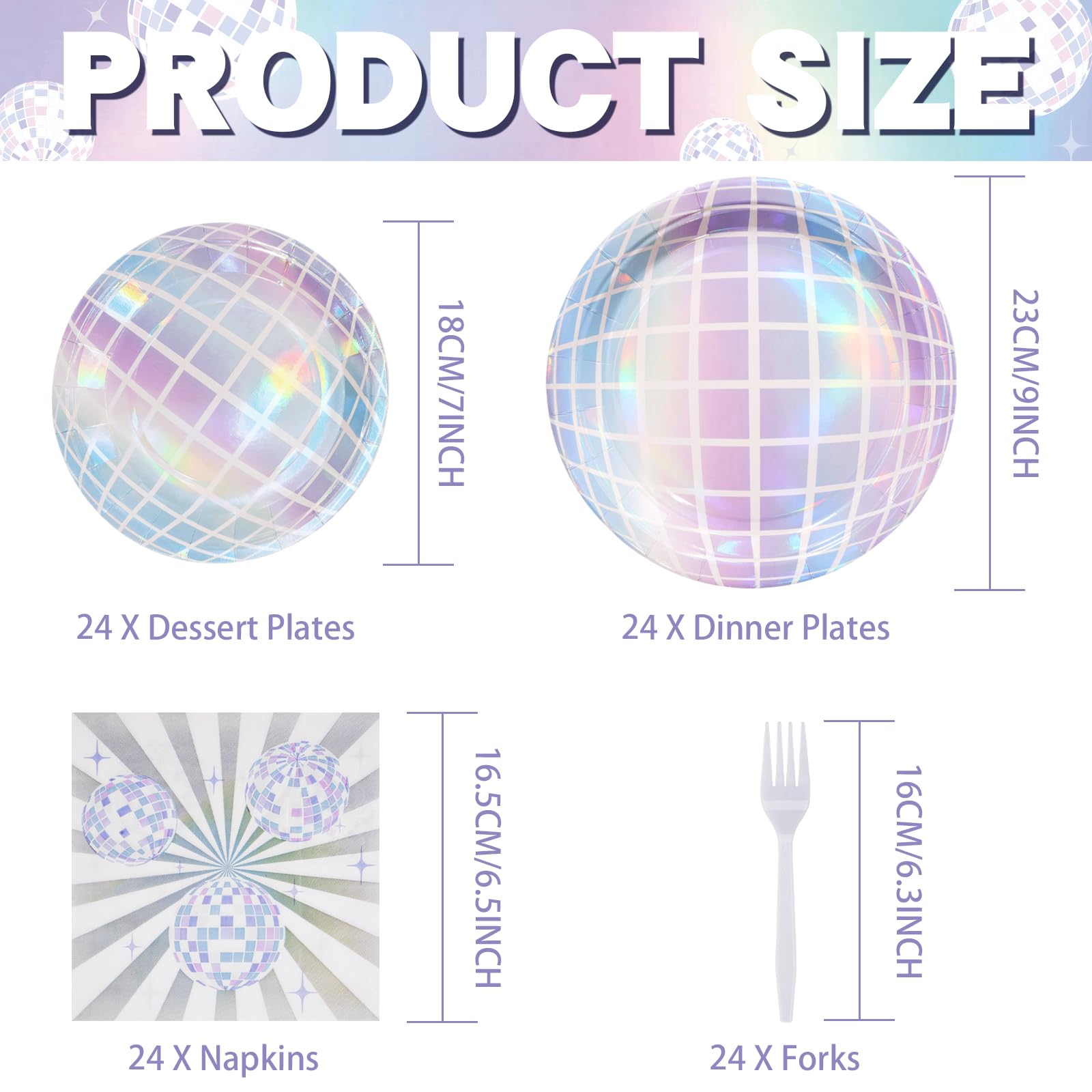 96 Pcs Disco Party Supplies Set - Disco Ball Plates, Napkins & Forks for 70s Themed Party Decorations | Perfect for Wedding, Birthday, Anniversary Celebrations | Great for Disco Nights, Dance Parties & Retro Events