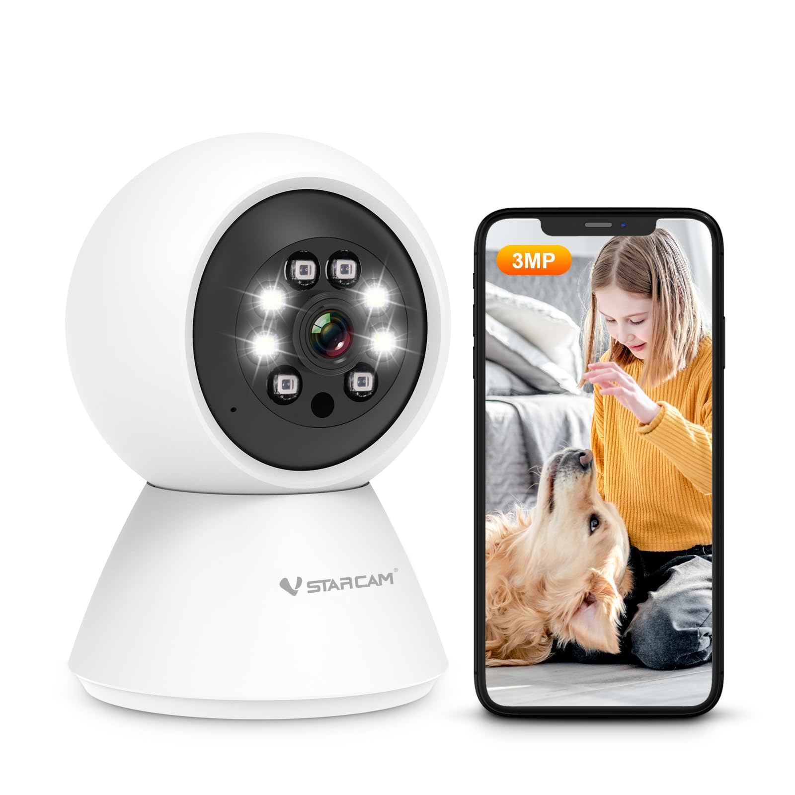 VSTARCAM 3MP Indoor Security Camera for Home & Pets - 1080P HD WiFi Pet Camera with Phone App, Color Night Vision, Motion Detection, 2-Way Audio, Cloud & SD Storage - Ideal for Baby Monitoring, Dog Watching, and Home Surveillance