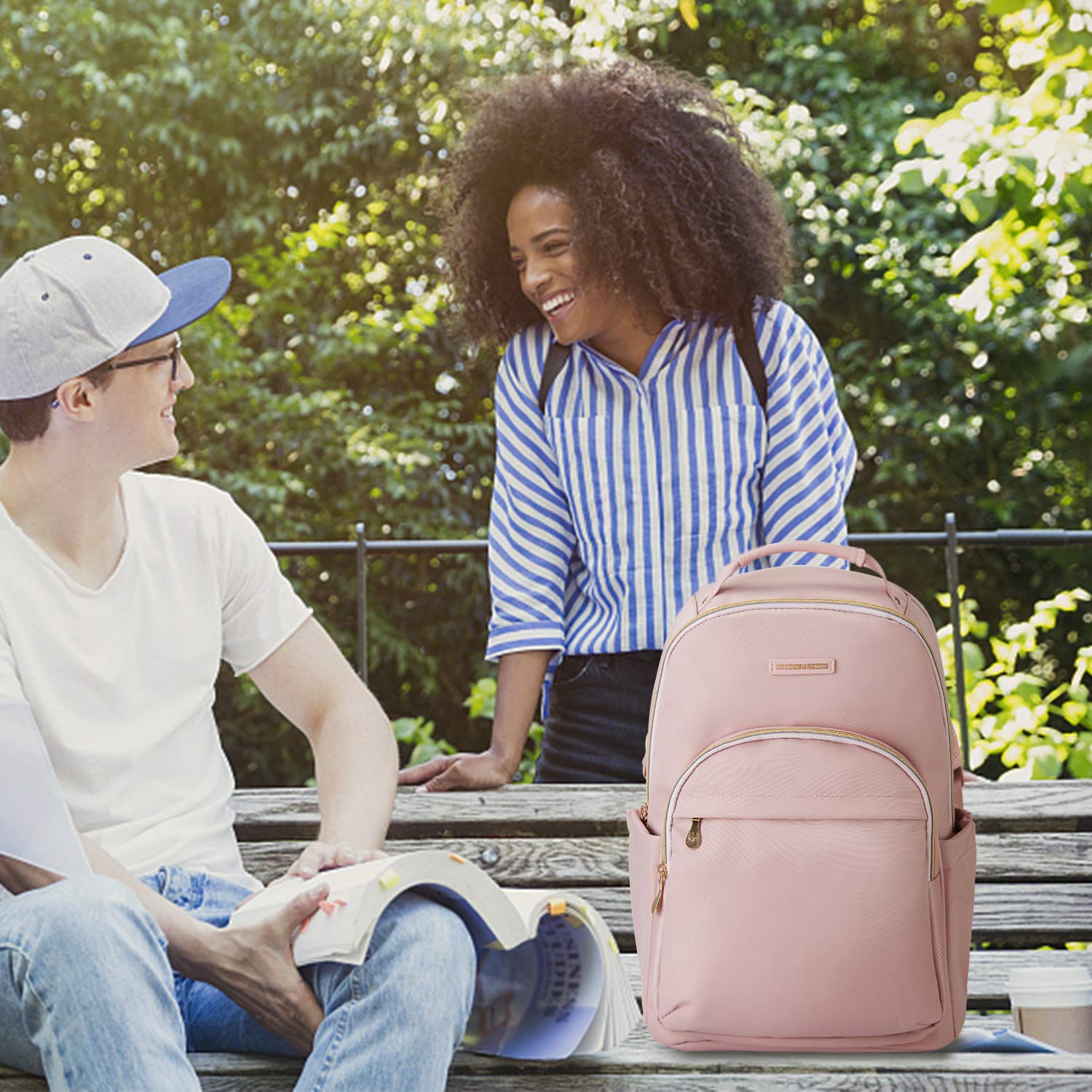 Lightweight Laptop Backpack for Women - 17.3 Inch Travel Backpack with USB Charging Port, Water Resistant College Bookbag for Work & School - Large Pink Backpack for Business Travel, Commuting & Daily Use