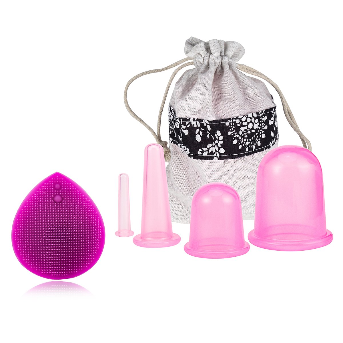 Premium Silicone Cupping Therapy Set - Anti-Cellulite & Anti-Aging Vacuum Suction Cups with Massager for Face, Body & Eye - 4 Sizes (Pink) - Perfect for Home Spa, Pain Relief & Skin Rejuvenation