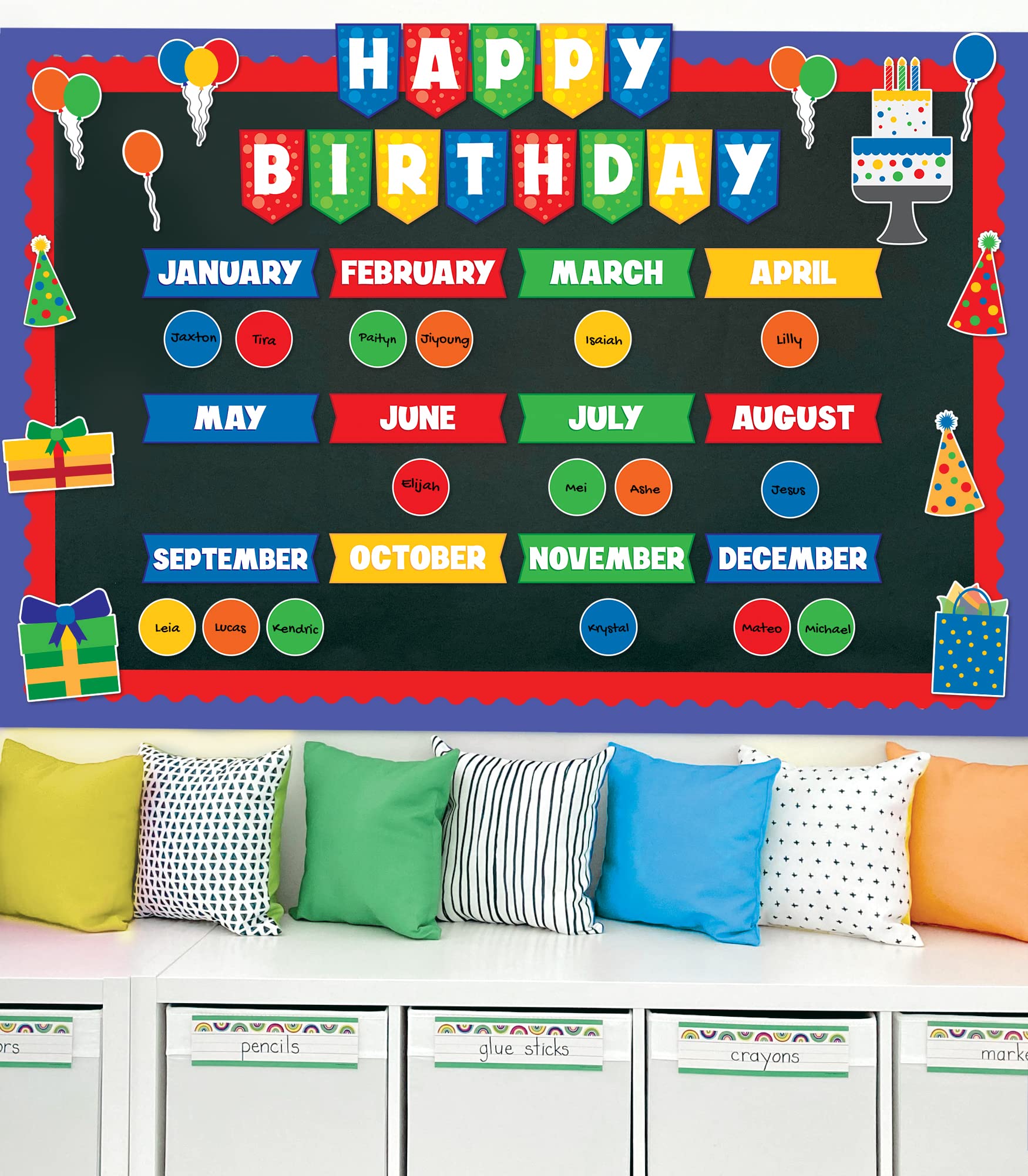Happy Birthday Bulletin Board Set - 106 Pc Classroom & Party Decor with Birthday Banner, Monthly Headers, Balloons & Cutouts | Perfect for School Celebrations, Home Parties & Office Events