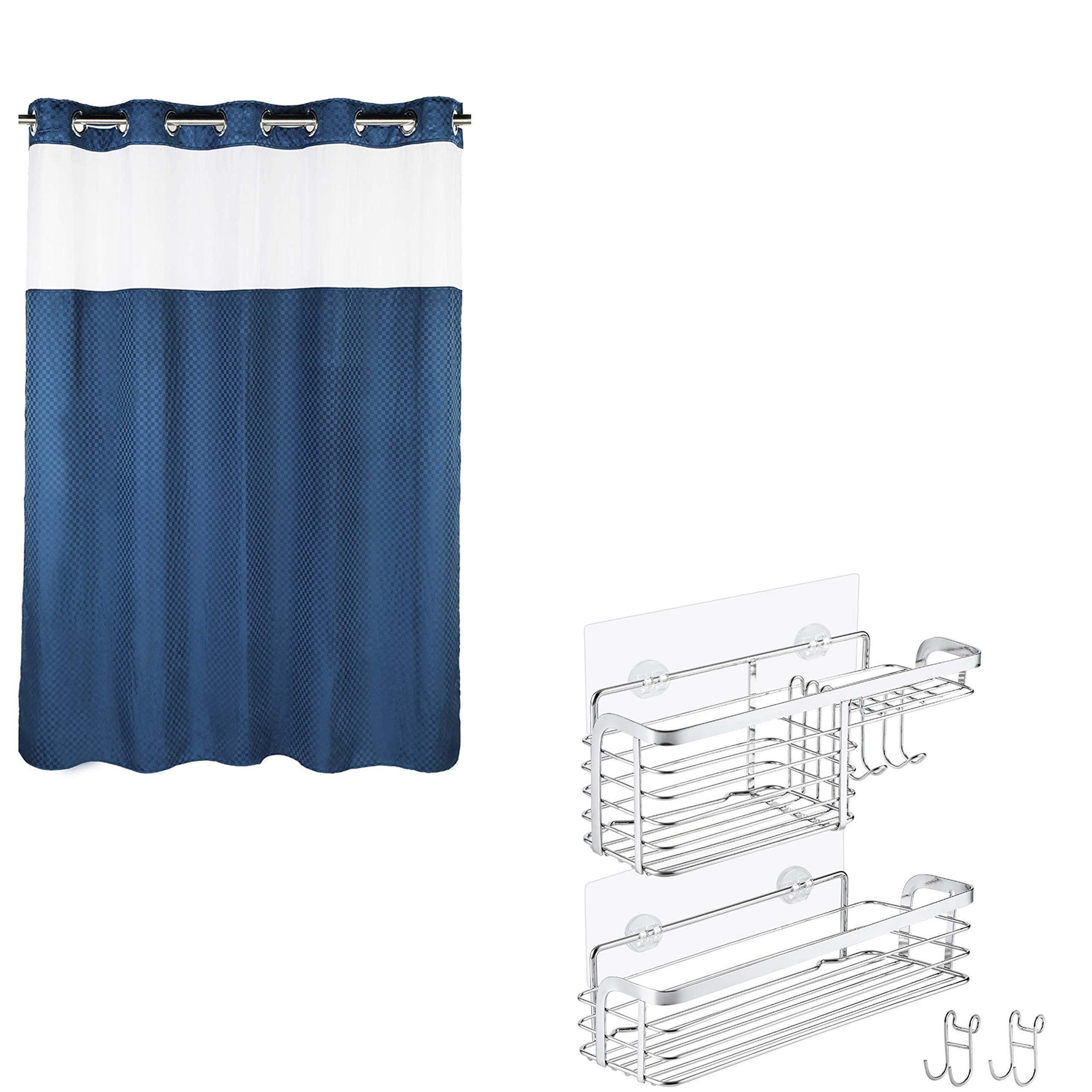 Lagute SnapHook Shower Curtain & 2-Pack Shower Caddy Set - Waterproof Bathroom Organizer for Shower Storage - Perfect for Small Bathrooms, Dorms, and Apartments