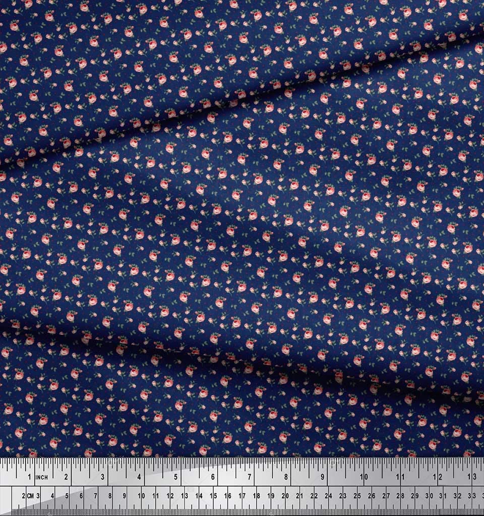 Soimoi Blue Polyester Crepe Fabric by The Yard - 52 Inch Wide - Floral Print with Dots, Leaves & Roses - Perfect for DIY Dresses, Curtains & Home Decor Projects