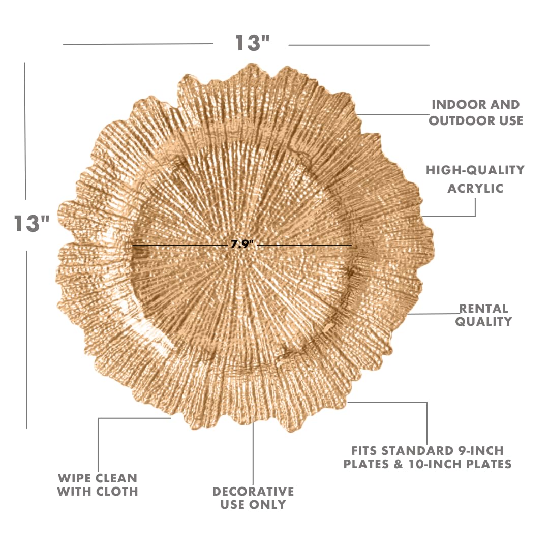 Koyal Wholesale Bulk Gold Starburst Glass Charger Plates - Set of 4 for Wedding, Party, and Holiday Table Decor